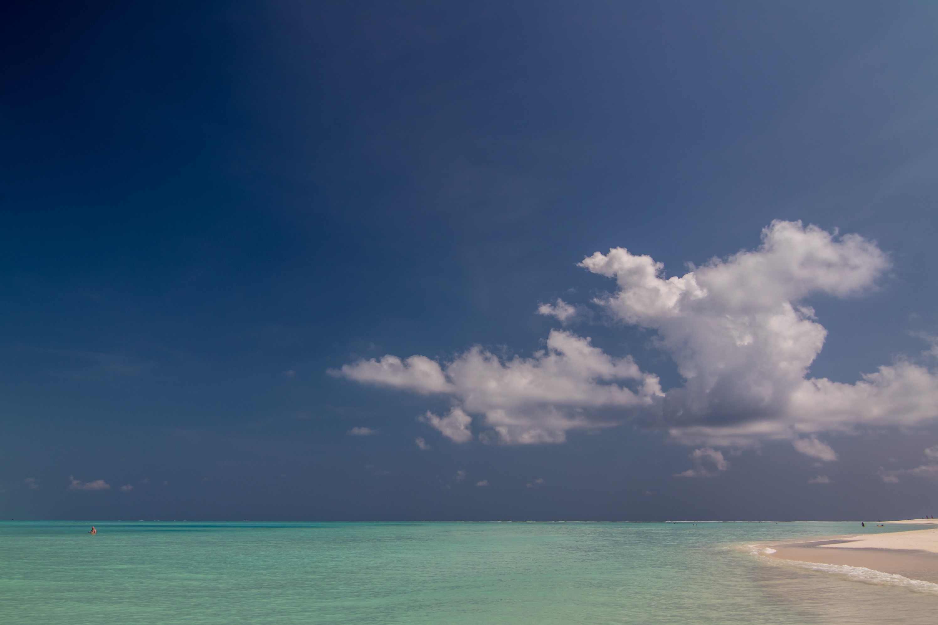 Tropical island beach with turquoise water and blue sky HD Wallpaper
