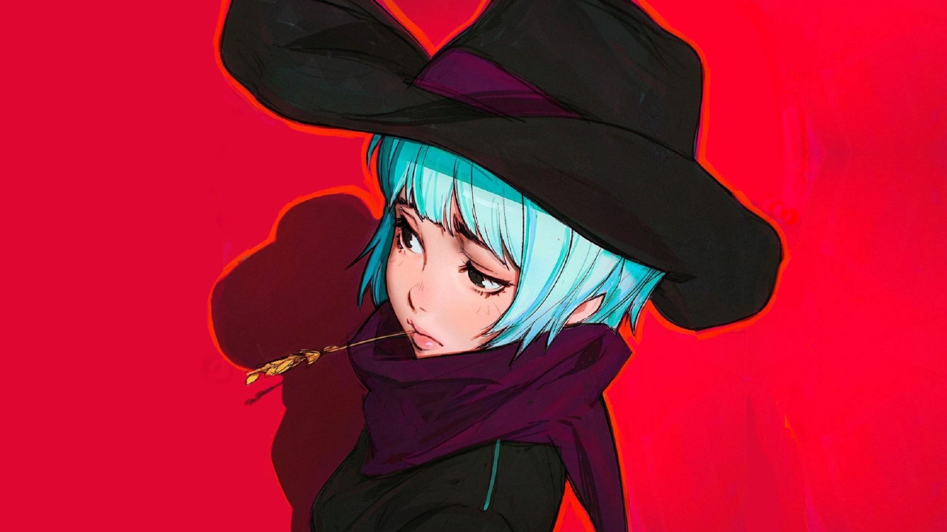 Illustration of a woman with blue hair wearing a hat HD Wallpaper
