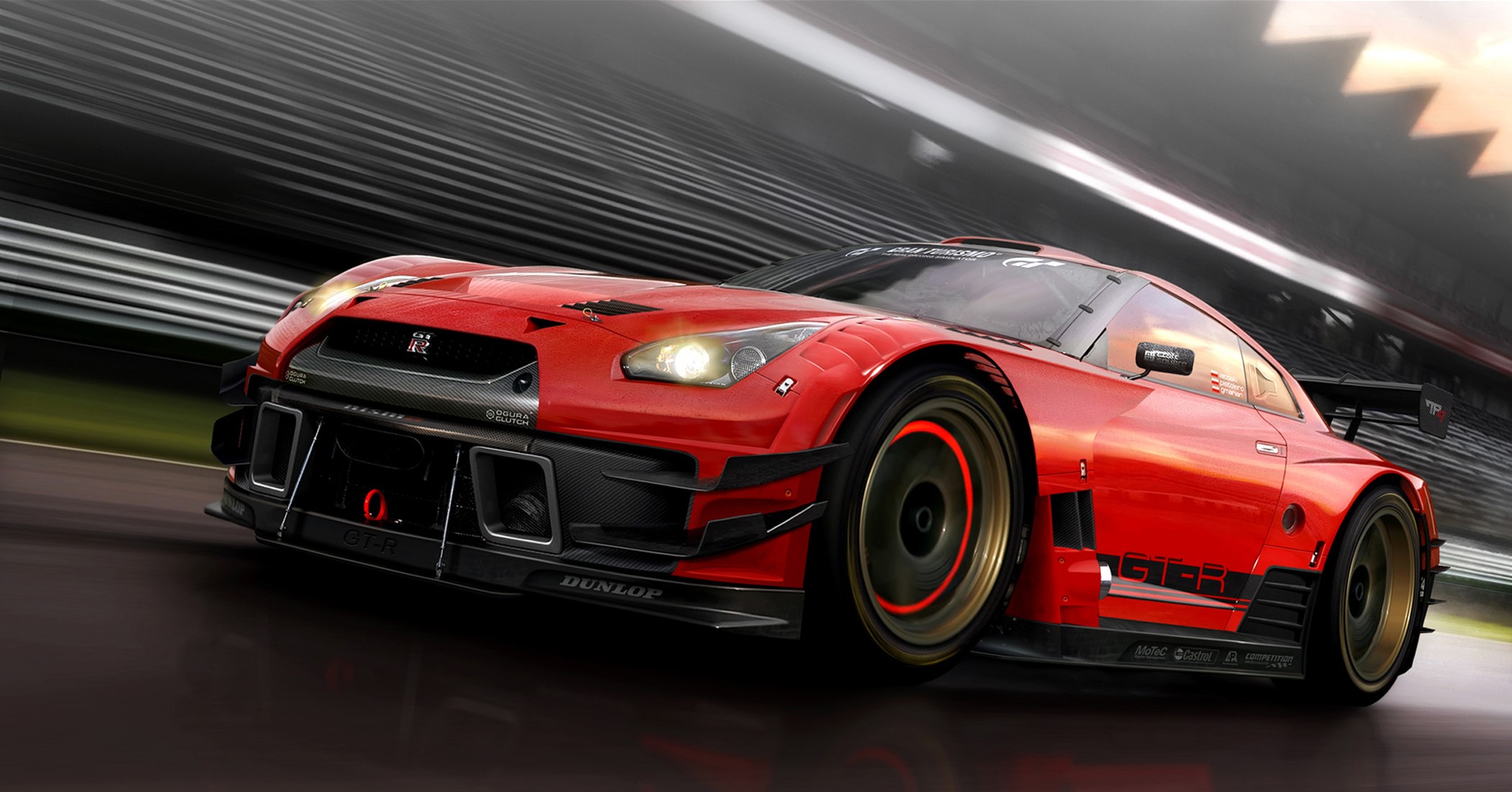 Red Nissan GT-R race car on a track HD Wallpaper