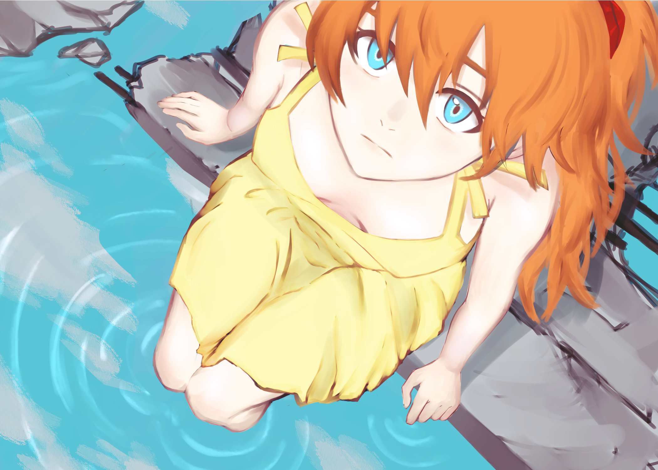 Asuka Langley Soryu from Neon Genesis Evangelion in yellow dress HD Wallpaper