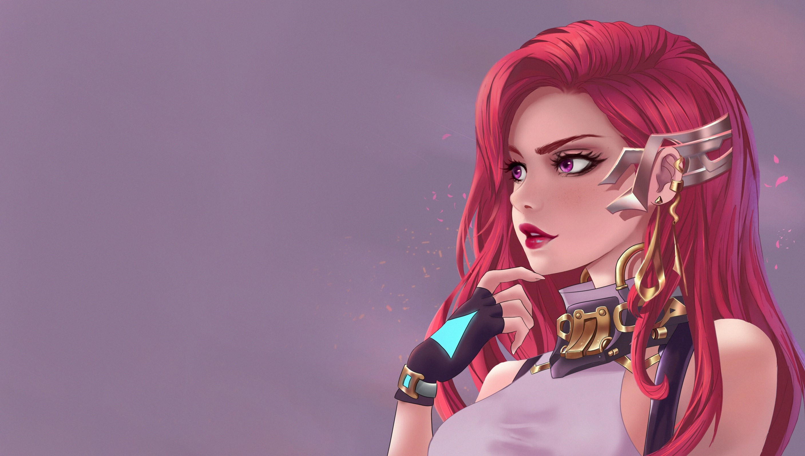 Anime girl with red hair and futuristic accessories HD Wallpaper