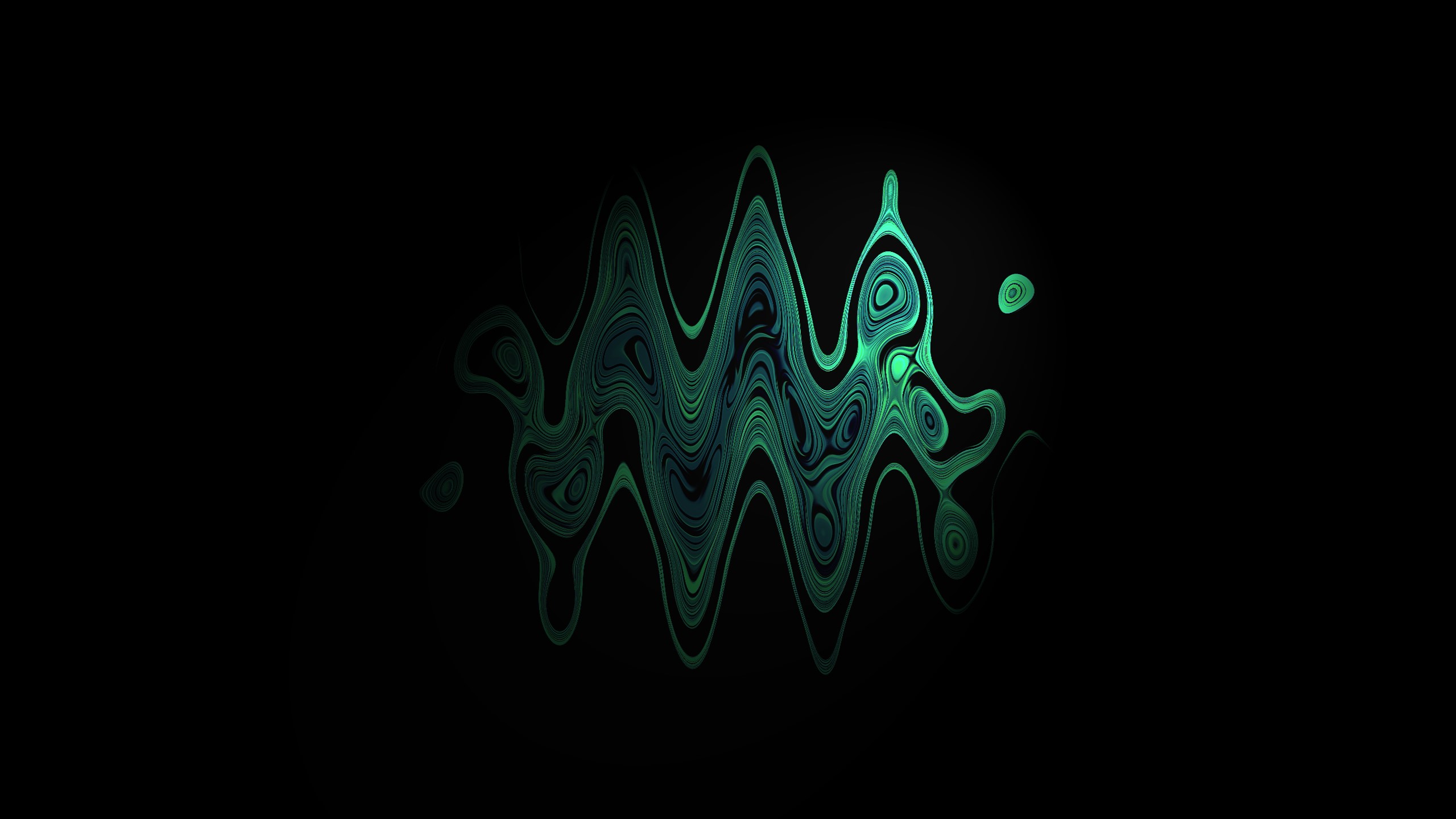 Abstract green wavy pattern on black background HD Wallpaper