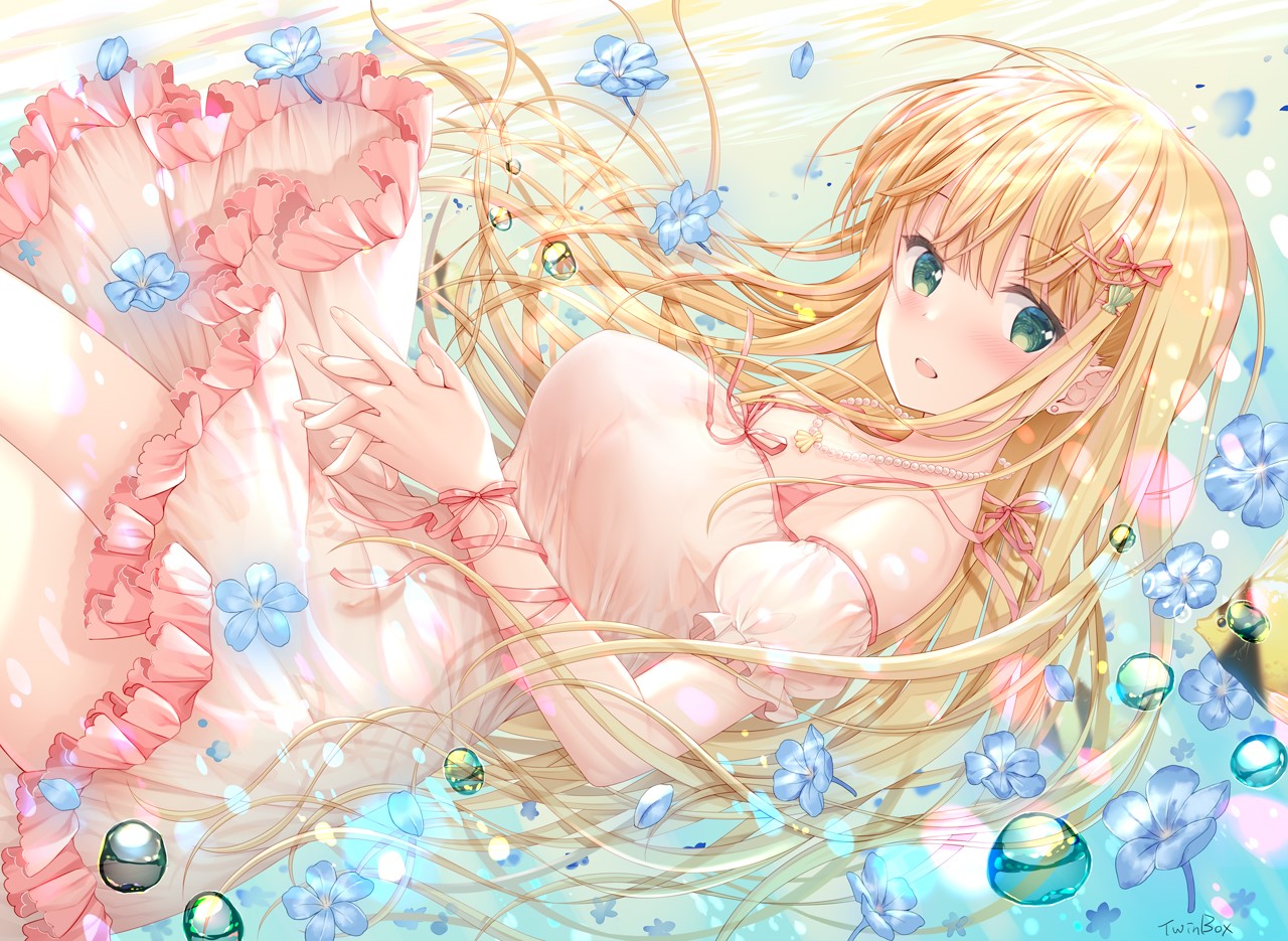 Anime girl with blonde hair and green eyes HD Wallpaper
