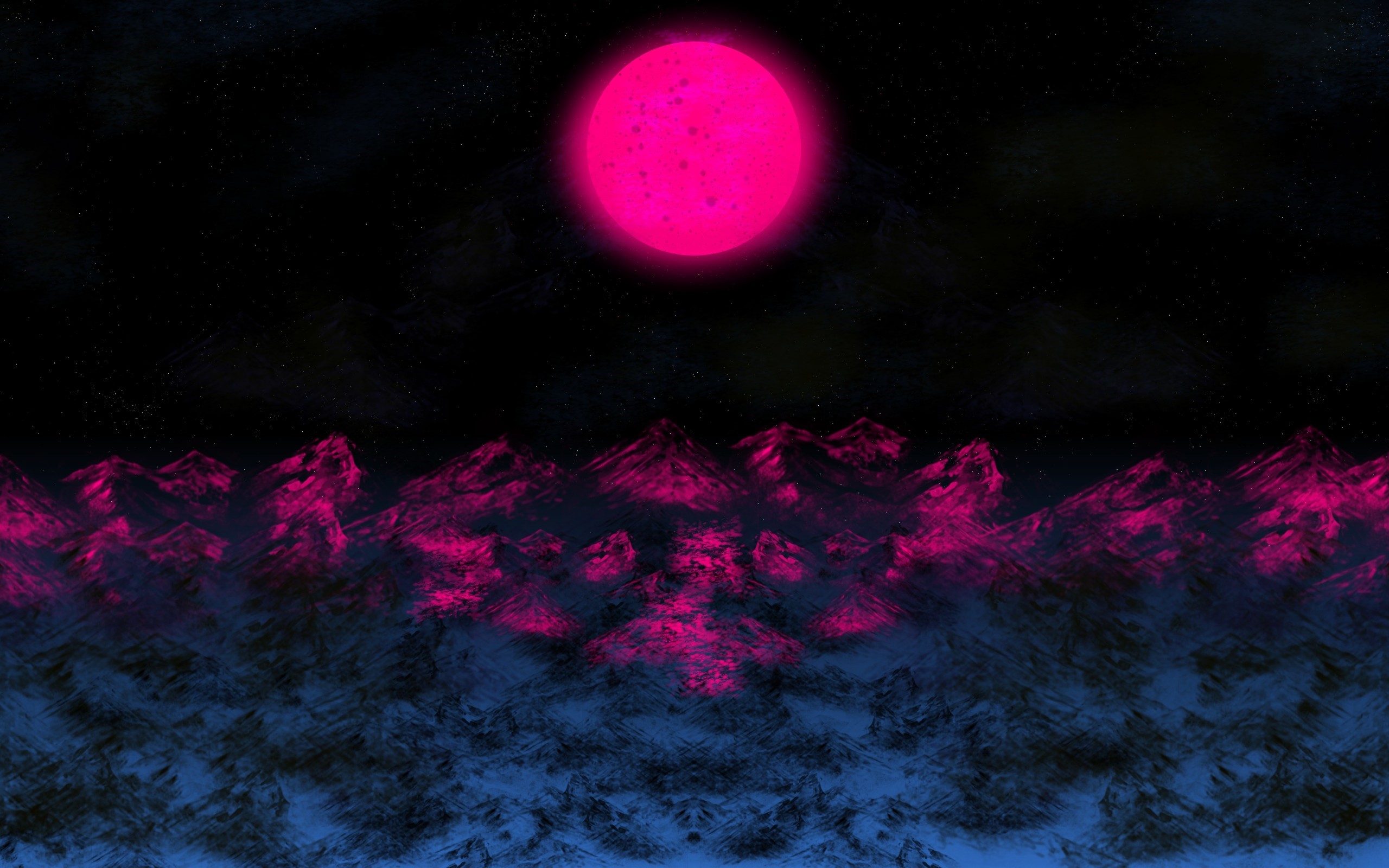 Pink moon over mountains HD Wallpaper