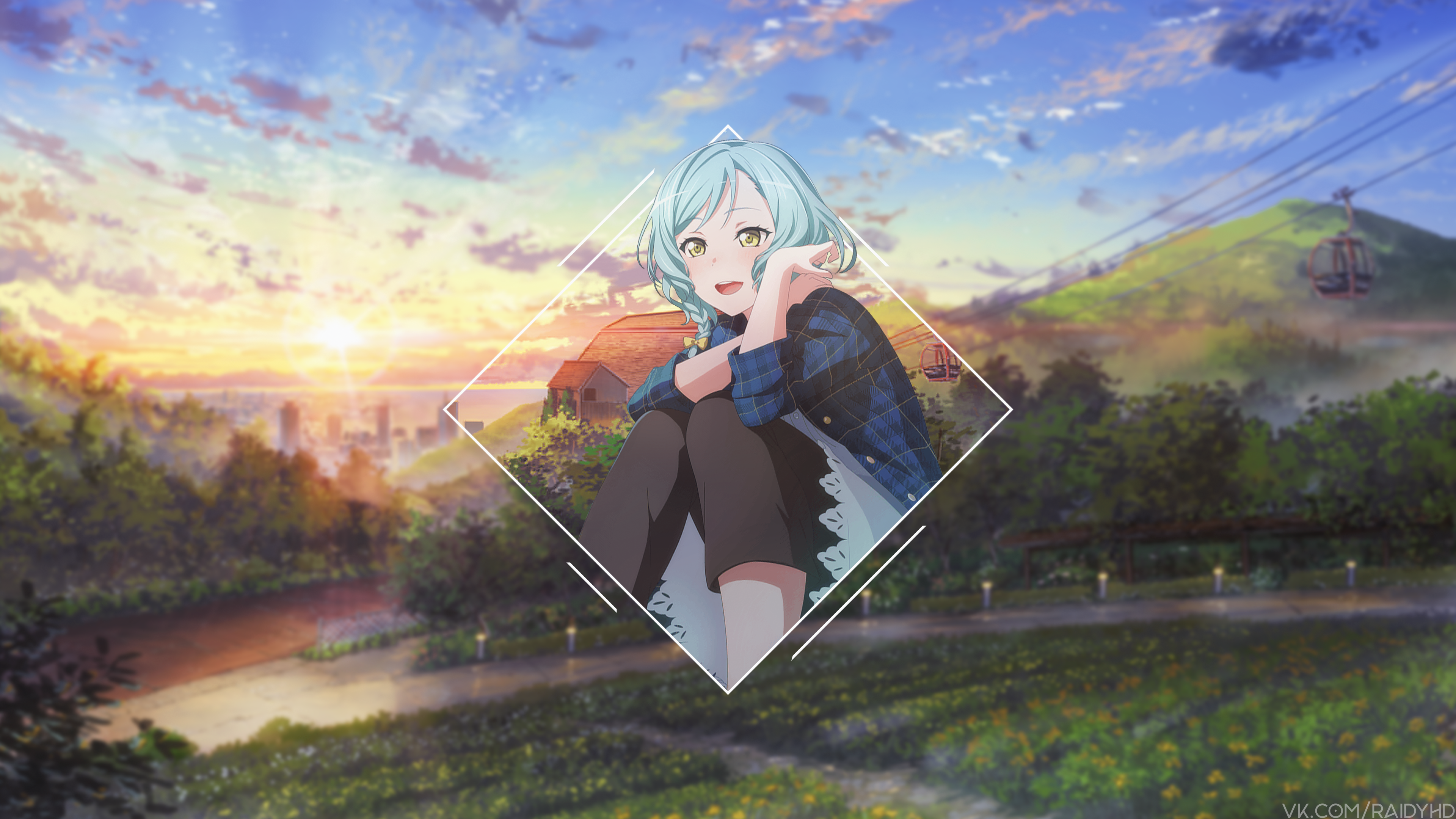 4K anime girl from BanG Dream! in a scenic landscape HD Wallpaper