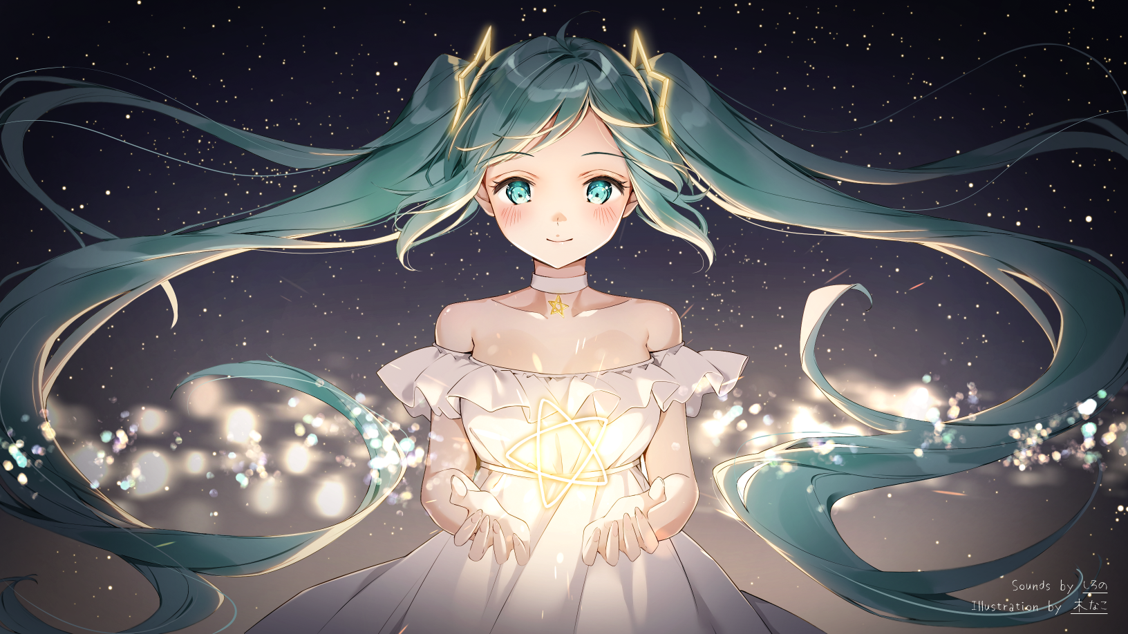 Hatsune Miku in a starry night HD Wallpaper