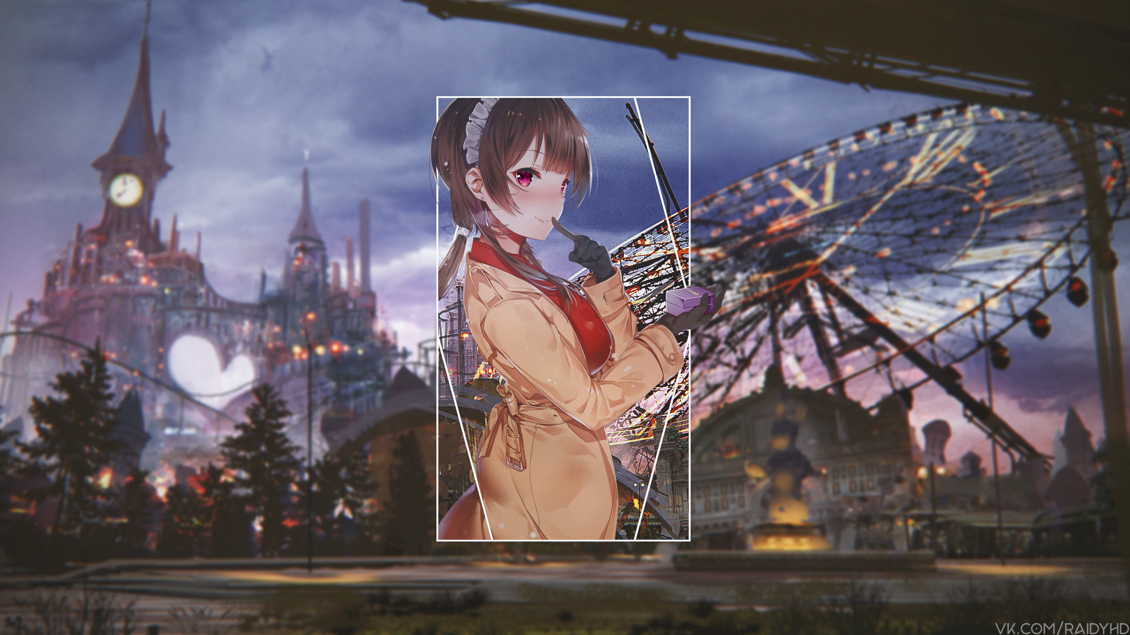 Anime girl eating chocolate in amusement park HD Wallpaper