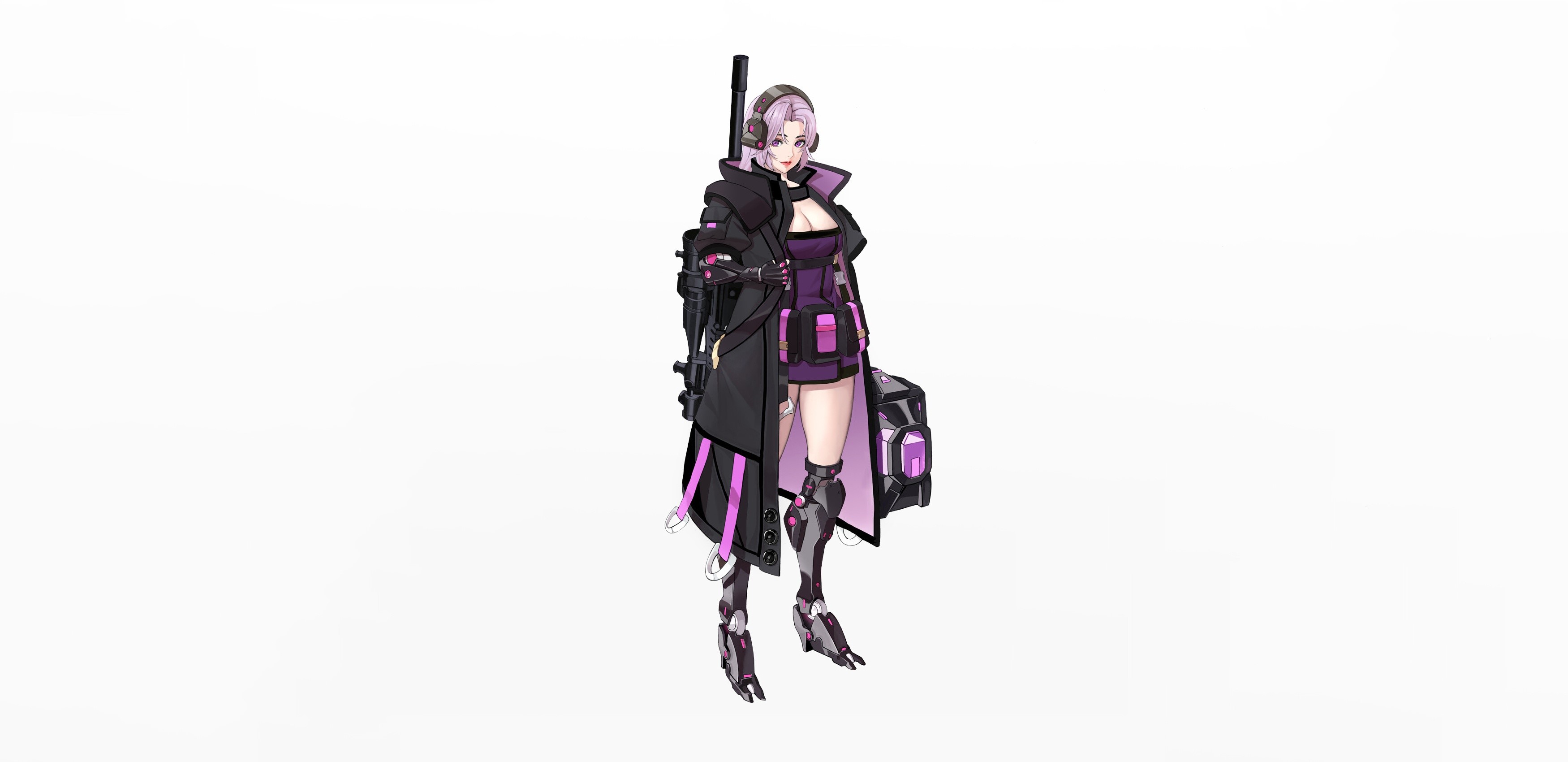 Anime girl with purple hair and tactical gear HD Wallpaper