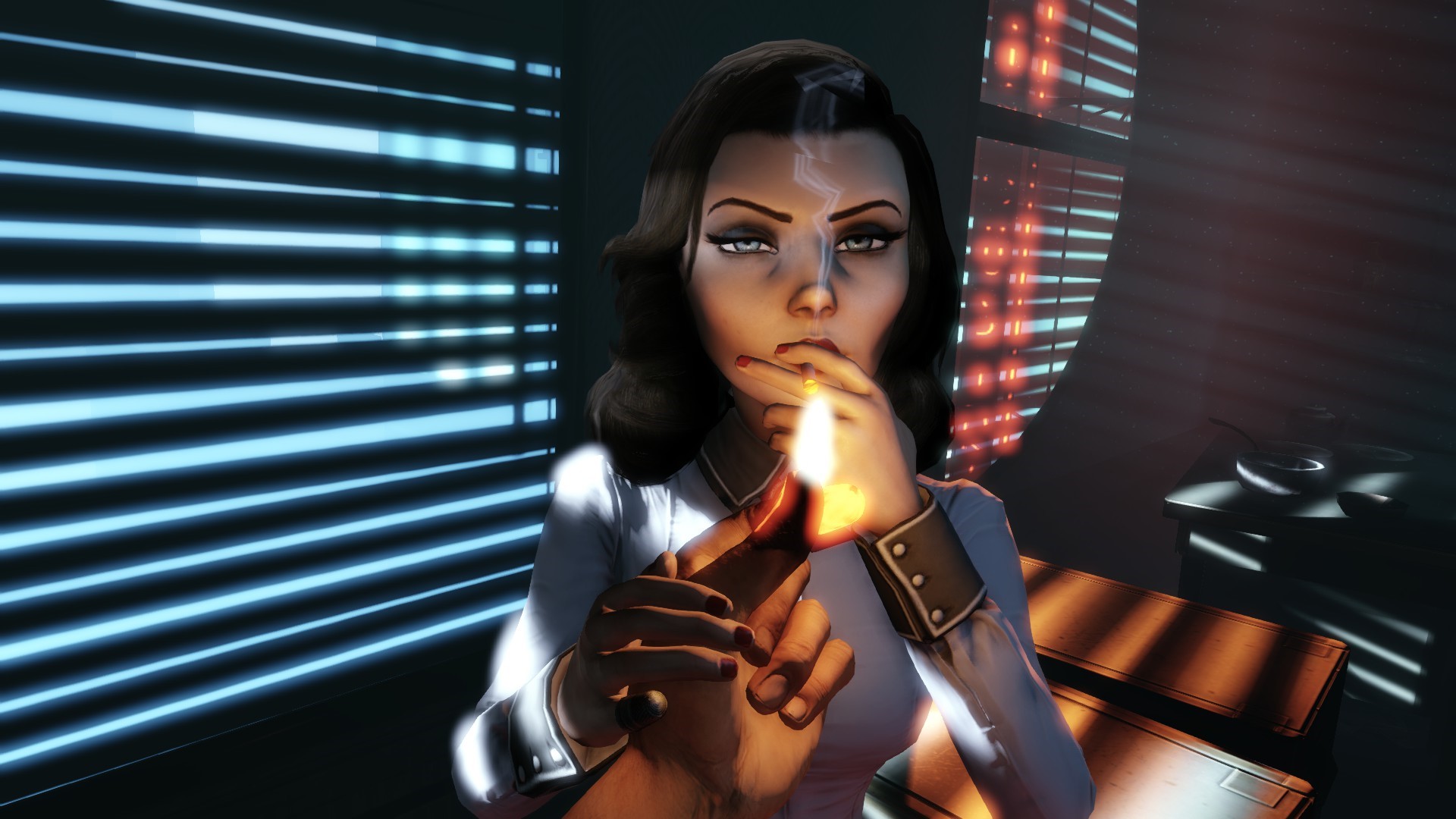 Elizabeth from BioShock lighting a cigarette HD Wallpaper
