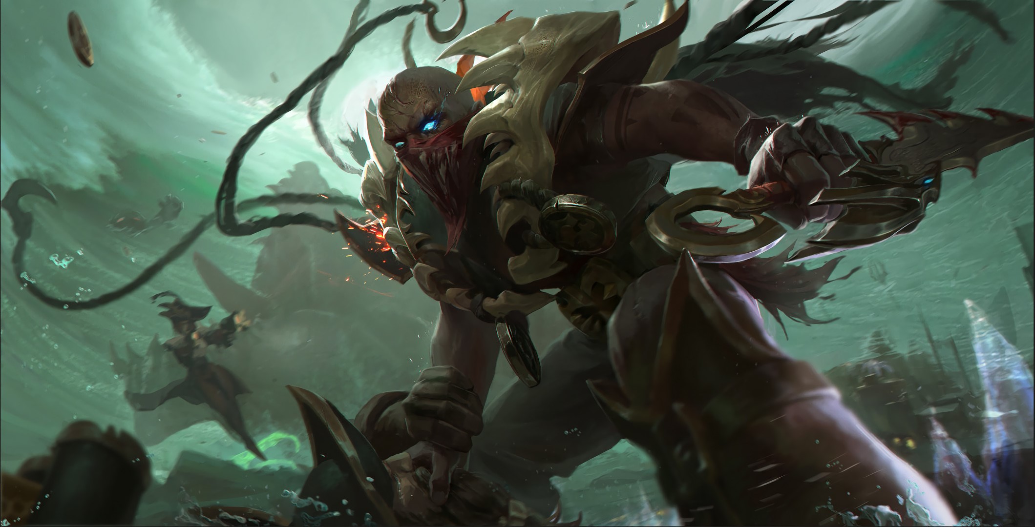 Pyke from League of Legends in a stormy sea HD Wallpaper