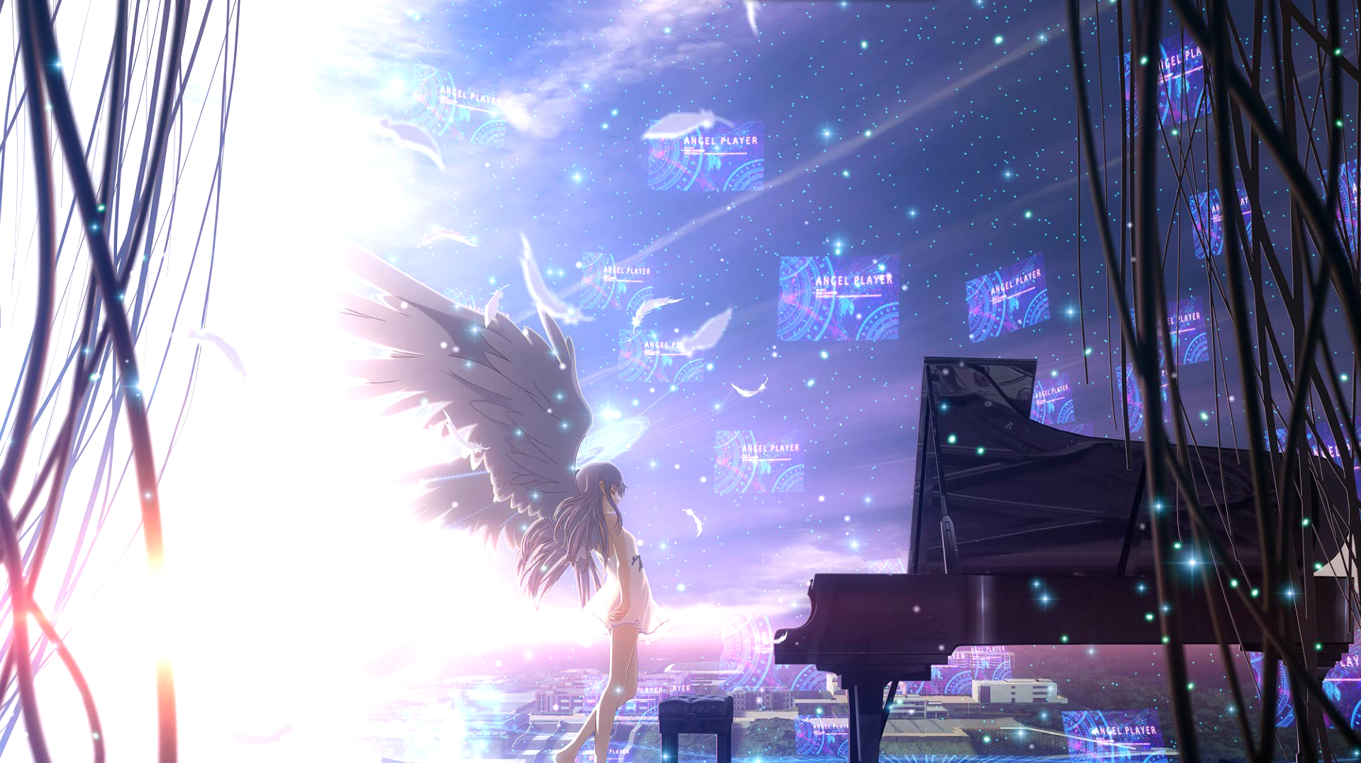 Angel Beats! anime girl with wings and piano HD Wallpaper