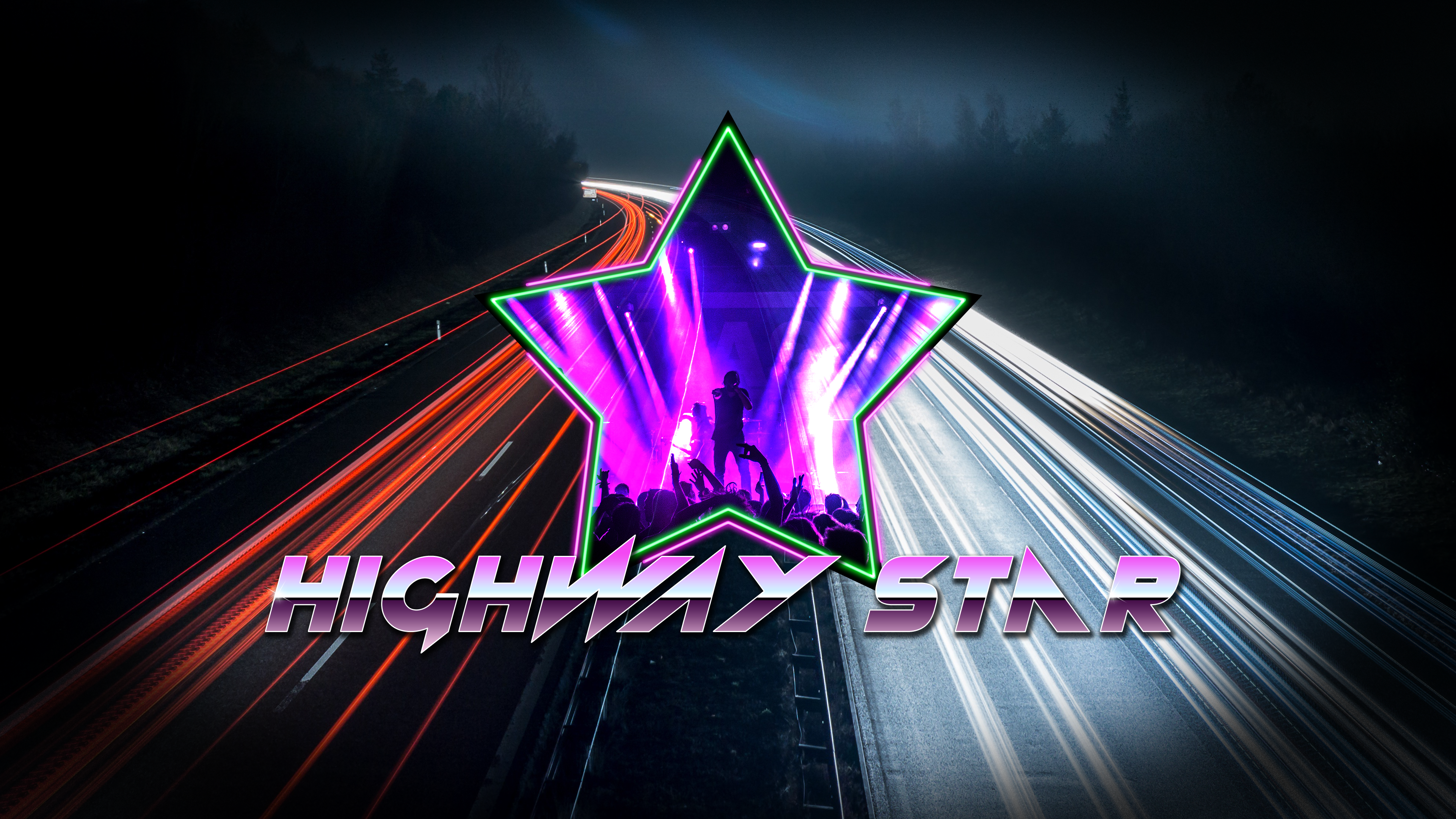 Highway Star neon artwork with long exposure traffic HD Wallpaper