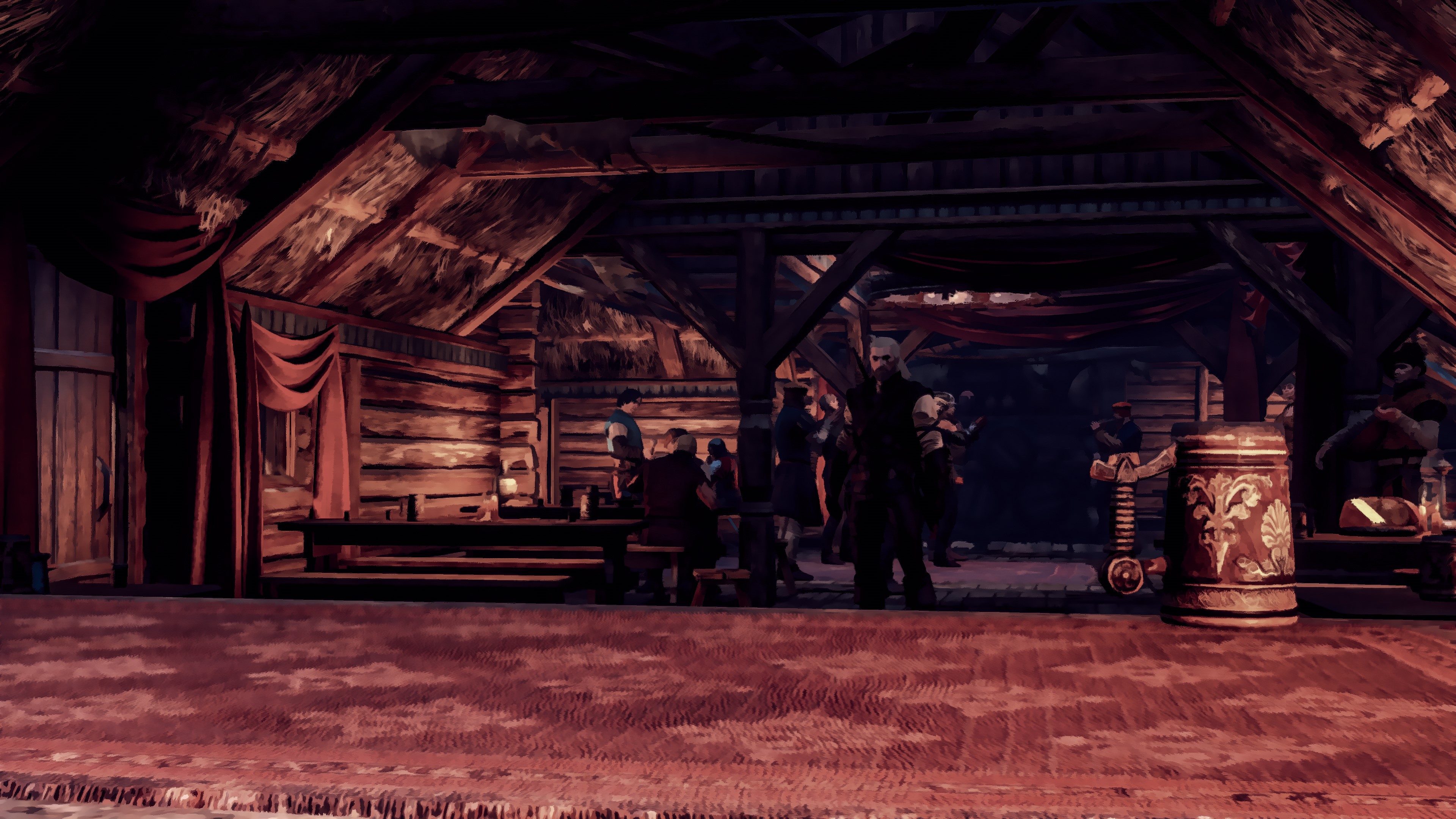 Geralt of Rivia in a tavern HD Wallpaper