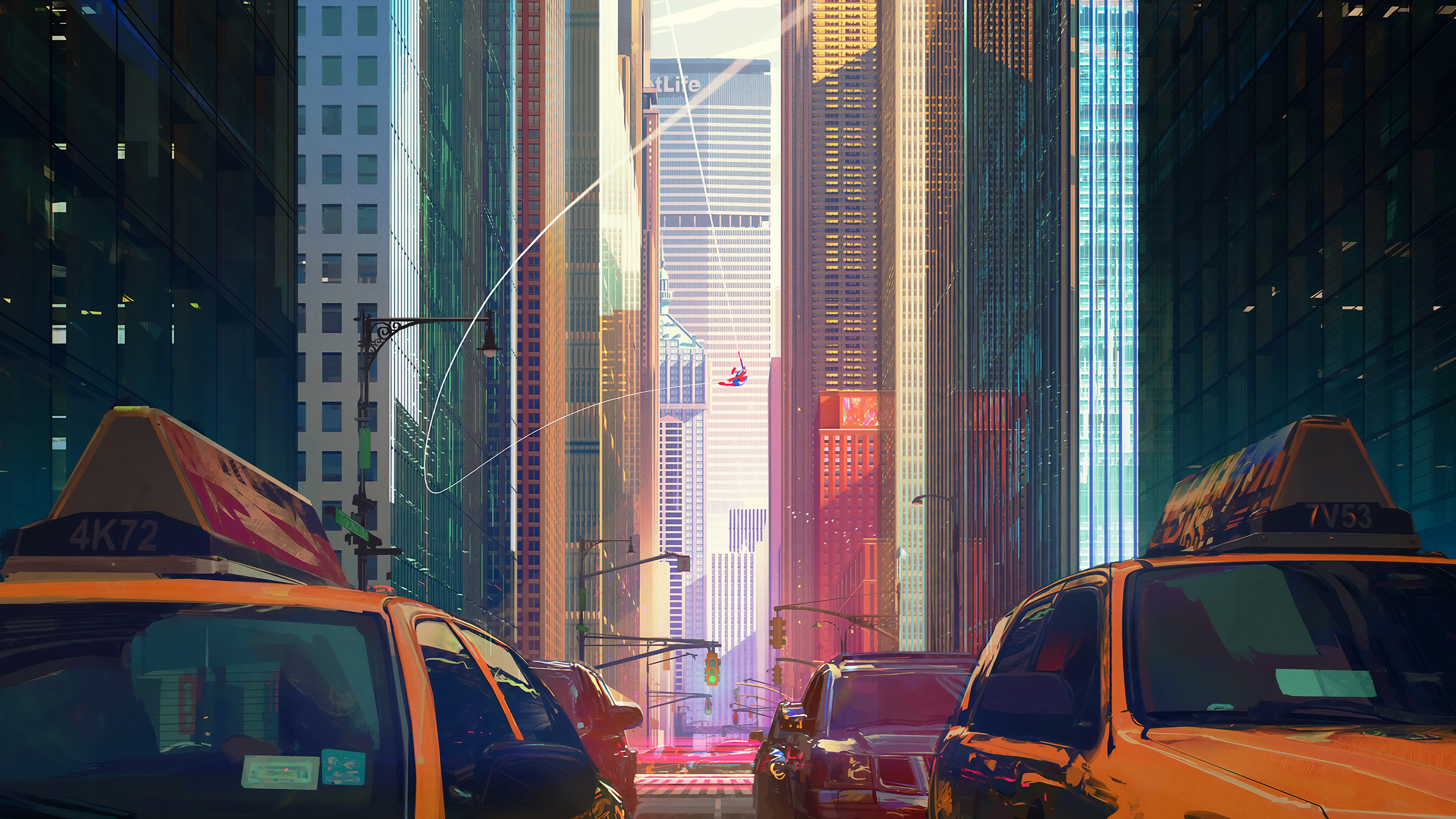 Spider-Man swinging through New York City HD Wallpaper
