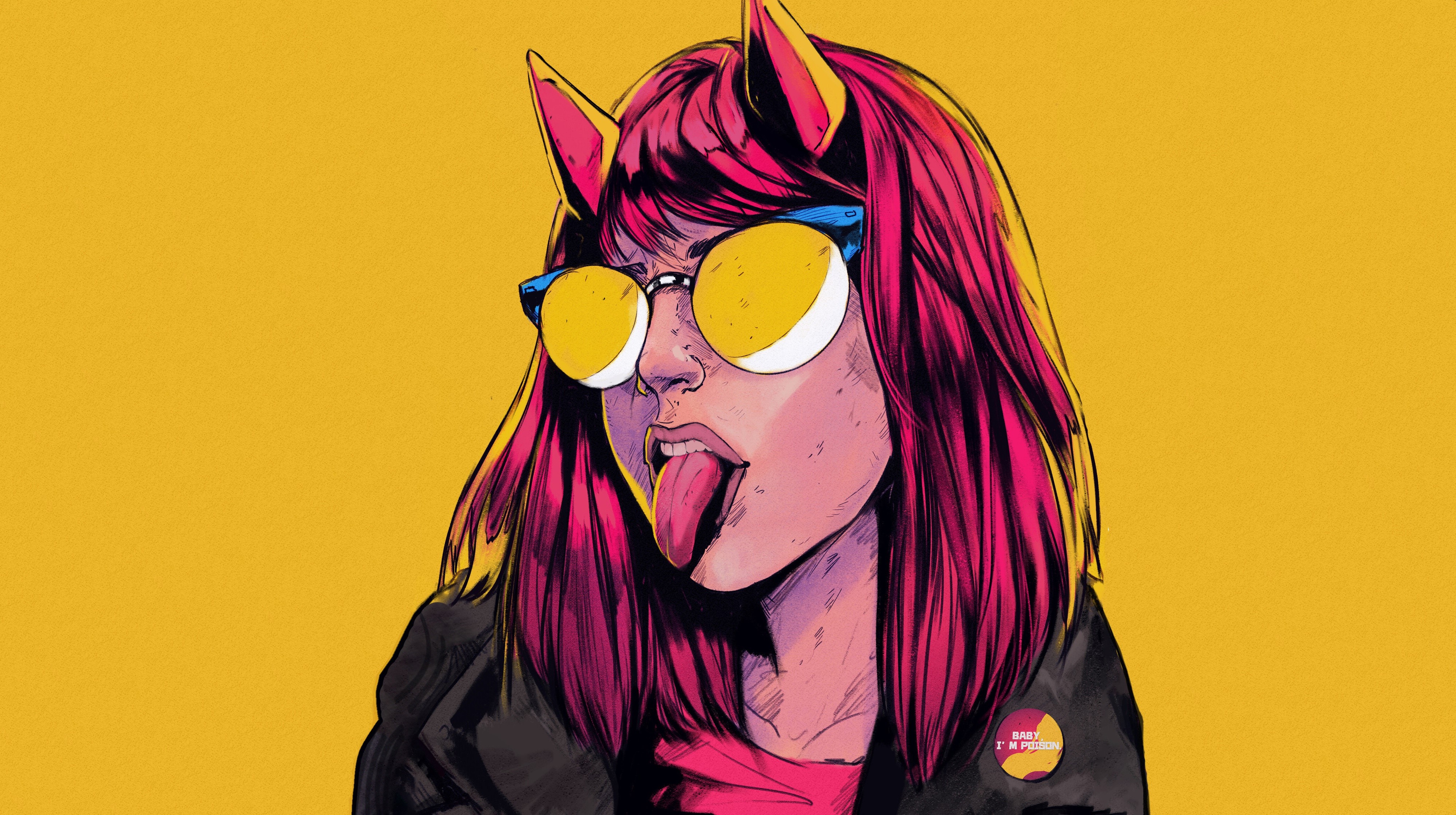 Woman with pink hair and sunglasses HD Wallpaper