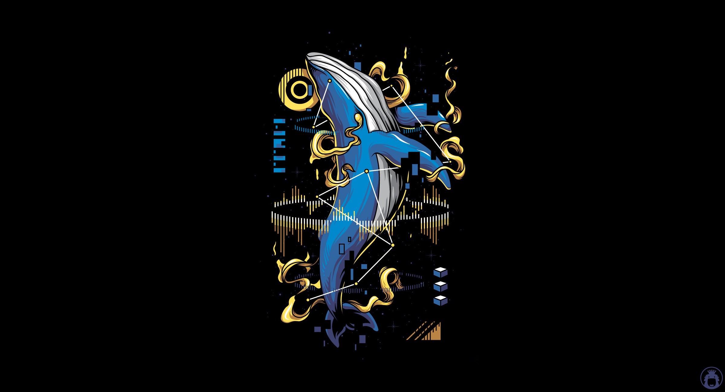 Blue whale with abstract geometric elements HD Wallpaper