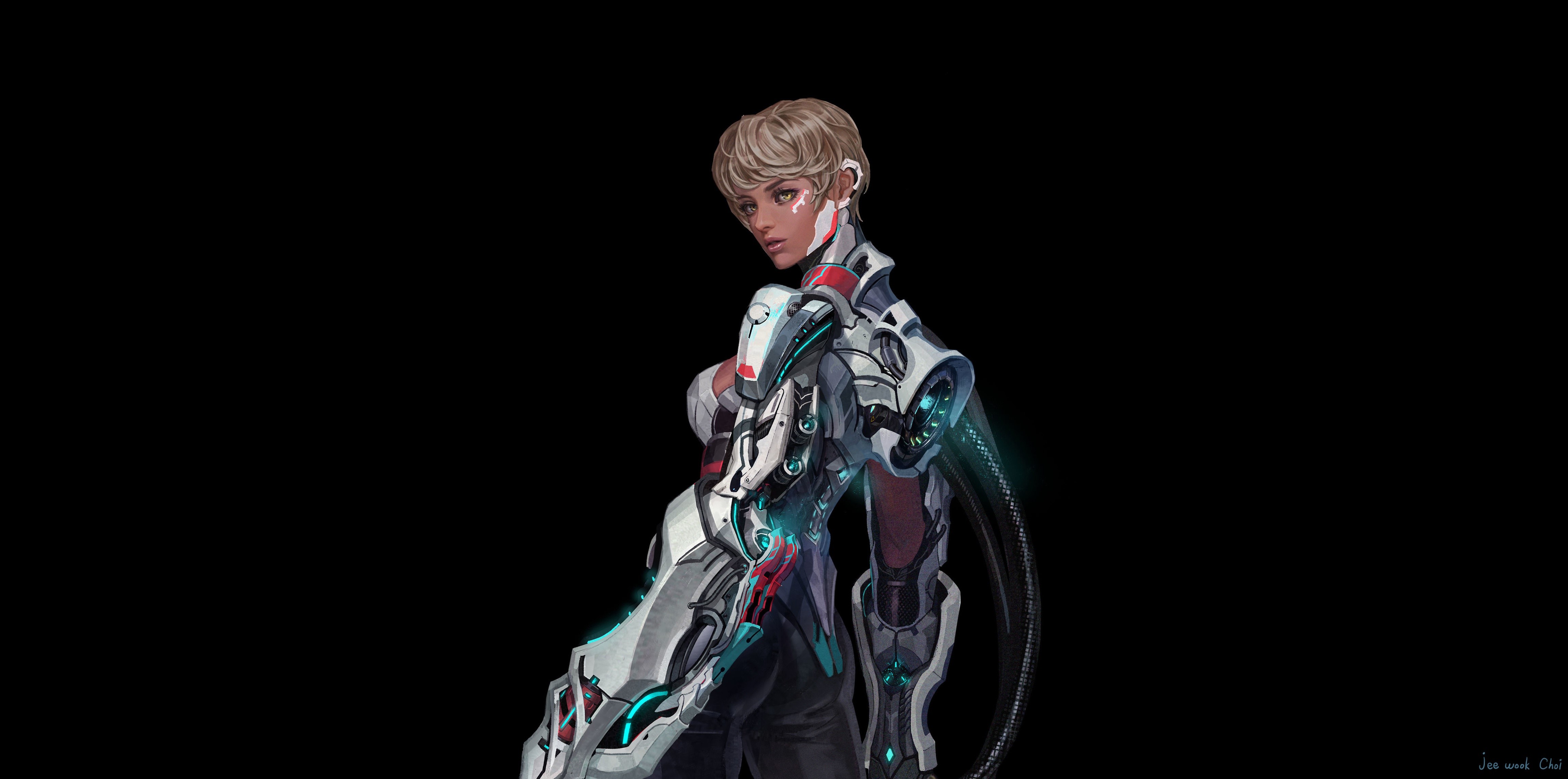 Artwork of a futuristic cyborg woman HD Wallpaper