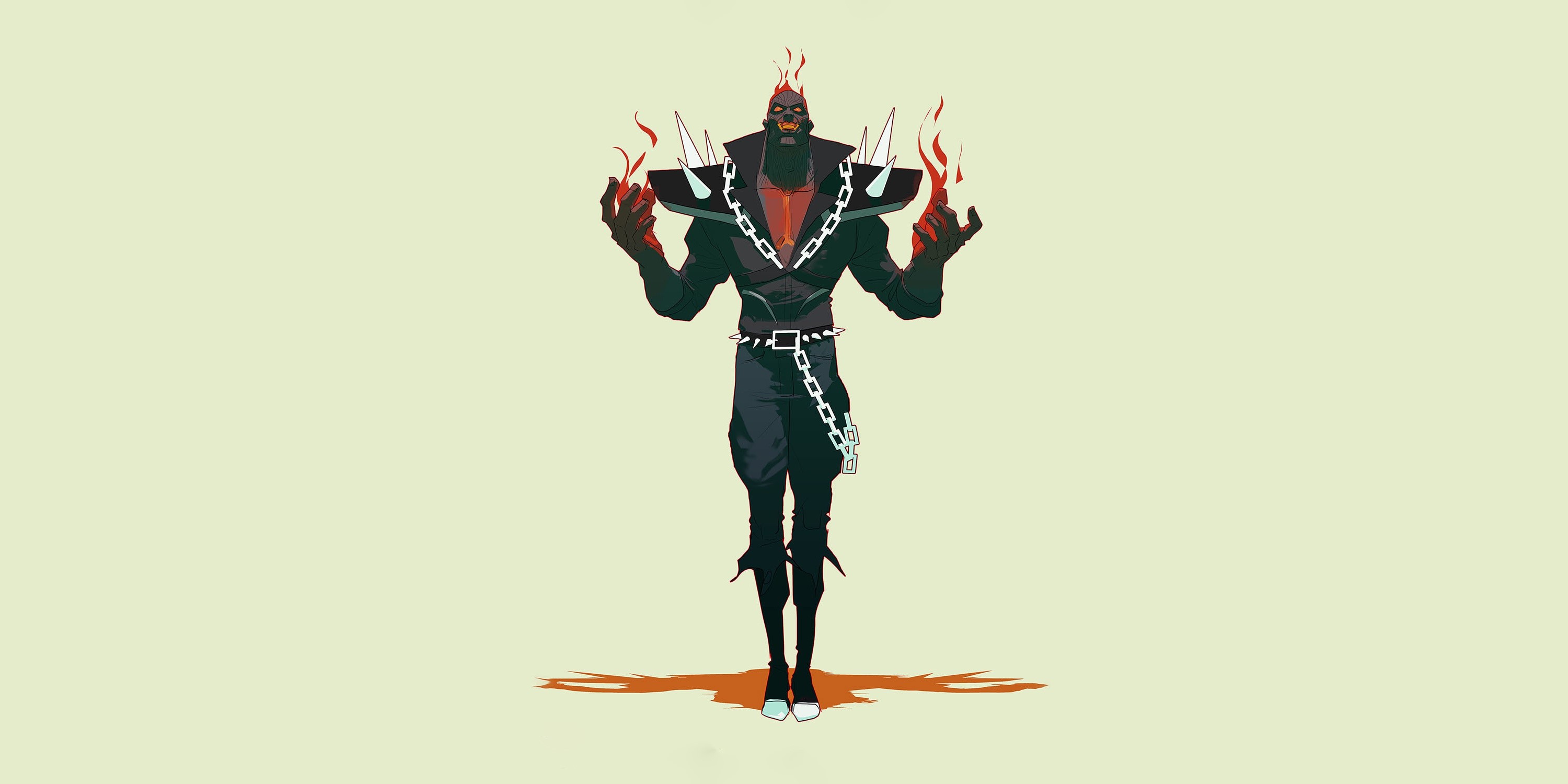 Burning fantasy man with chains and spikes HD Wallpaper