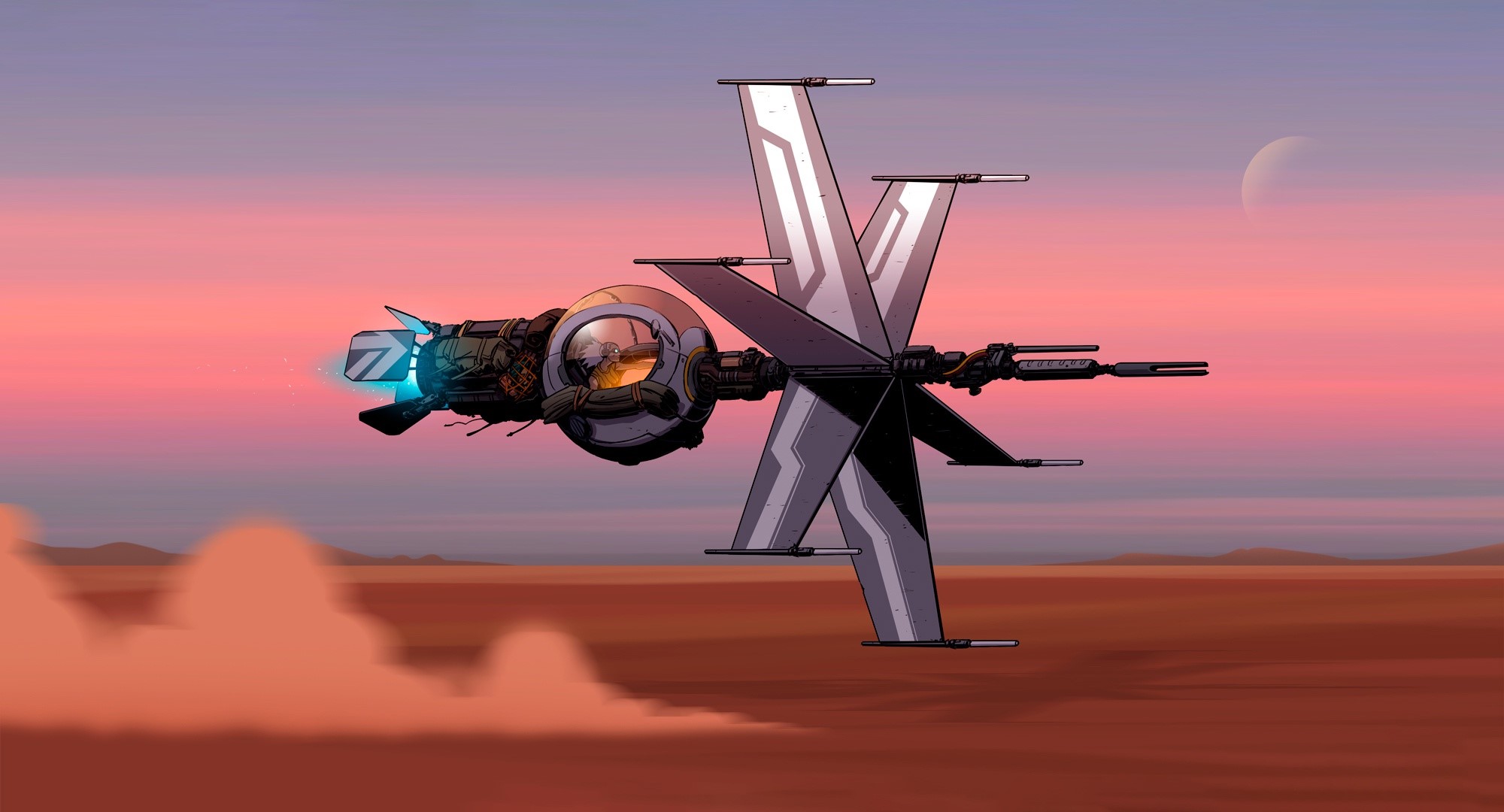 Futuristic spaceship flying over a desert landscape HD Wallpaper