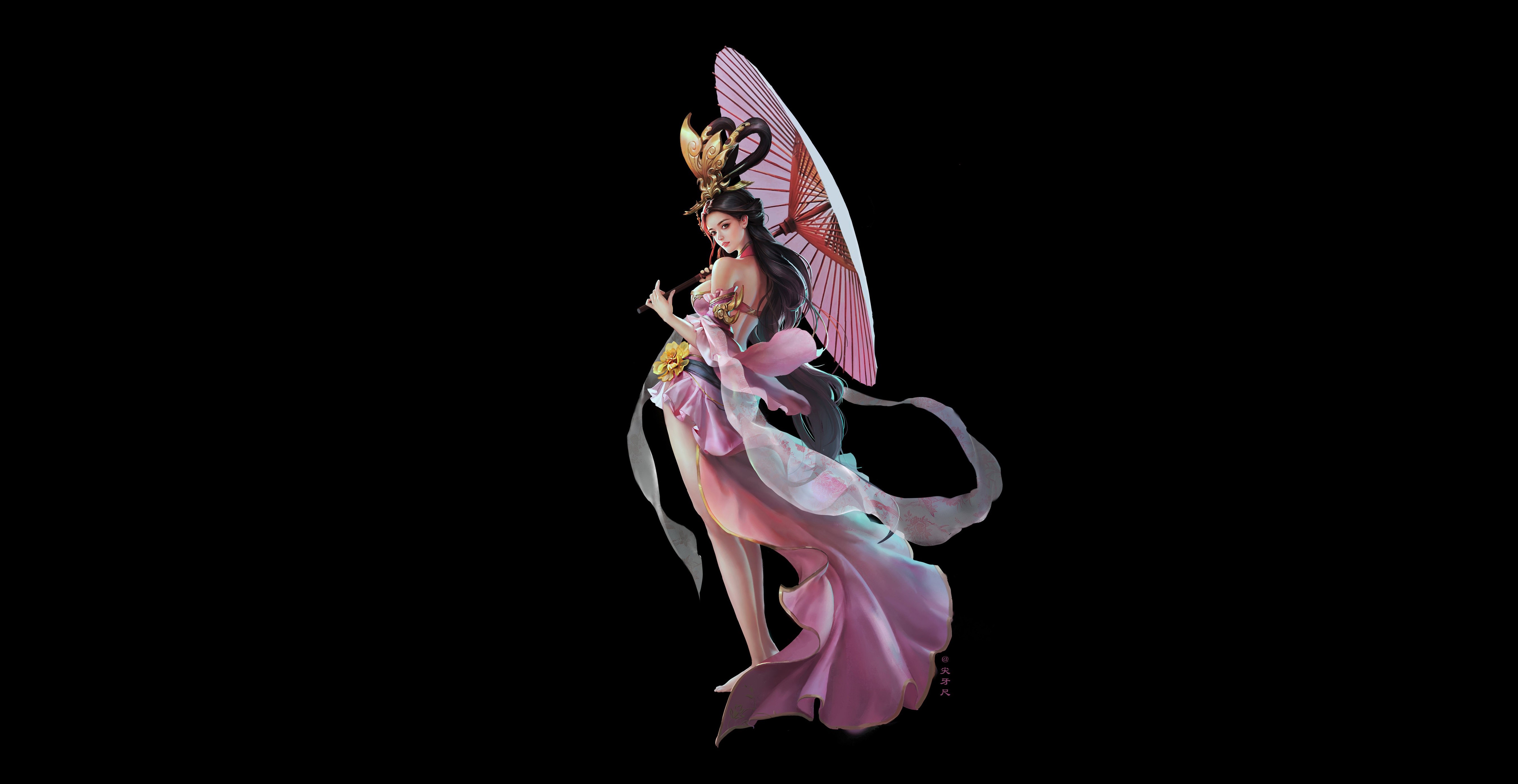 Anime girl with pink umbrella HD Wallpaper
