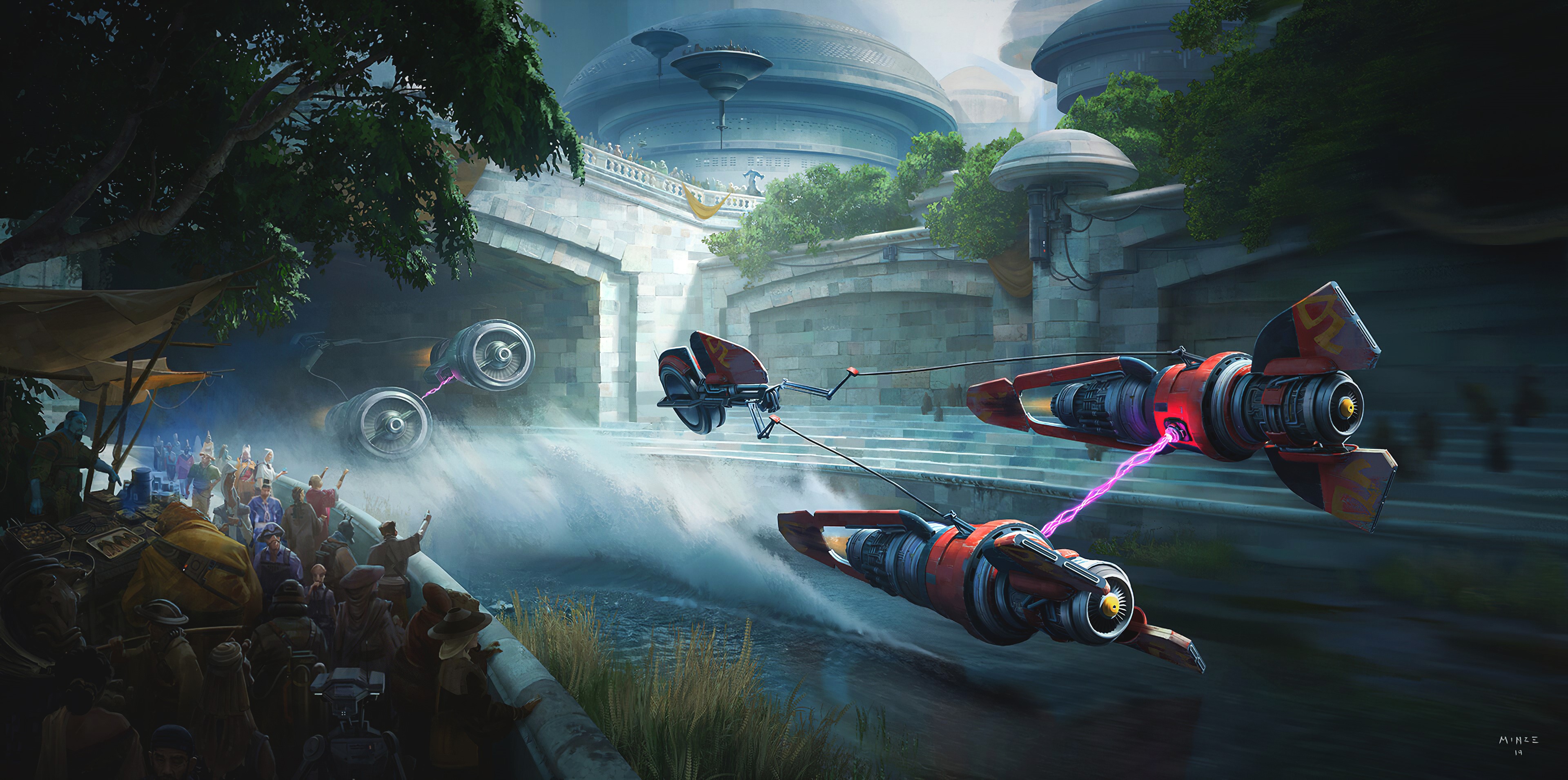 Podrace in Star Wars canal city by Alexander Minze HD Wallpaper