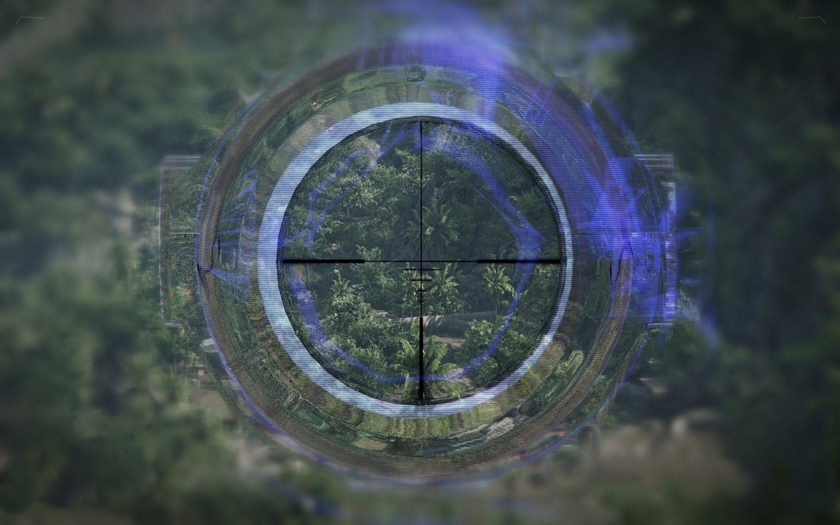 Sniper scope view of a jungle in Crysis HD Wallpaper