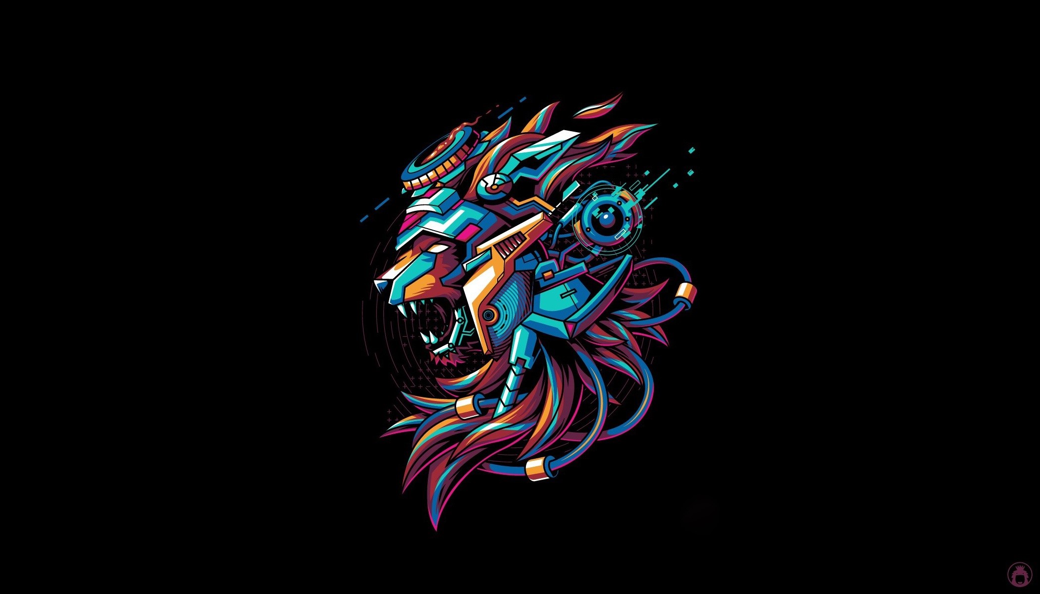 Cyberpunk lion head artwork HD Wallpaper