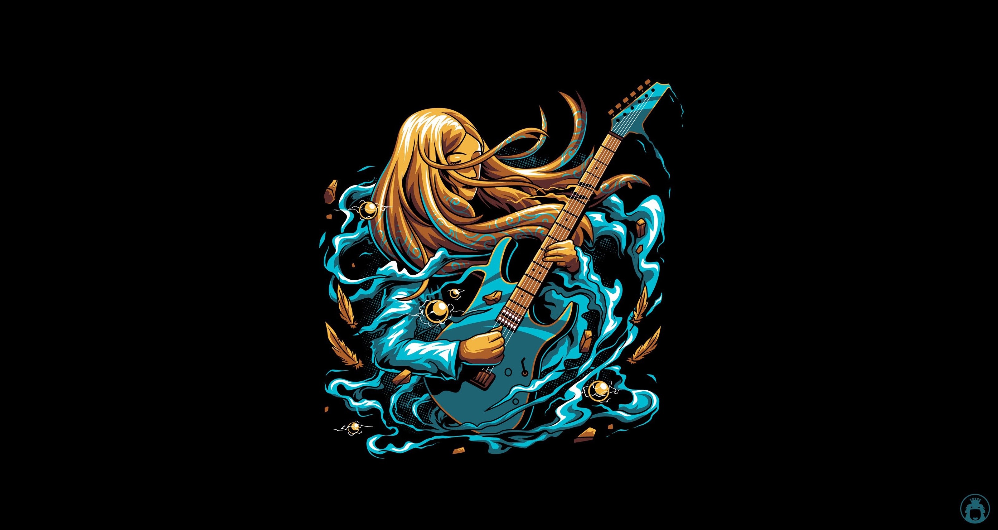 Woman playing electric guitar with flowing hair HD Wallpaper