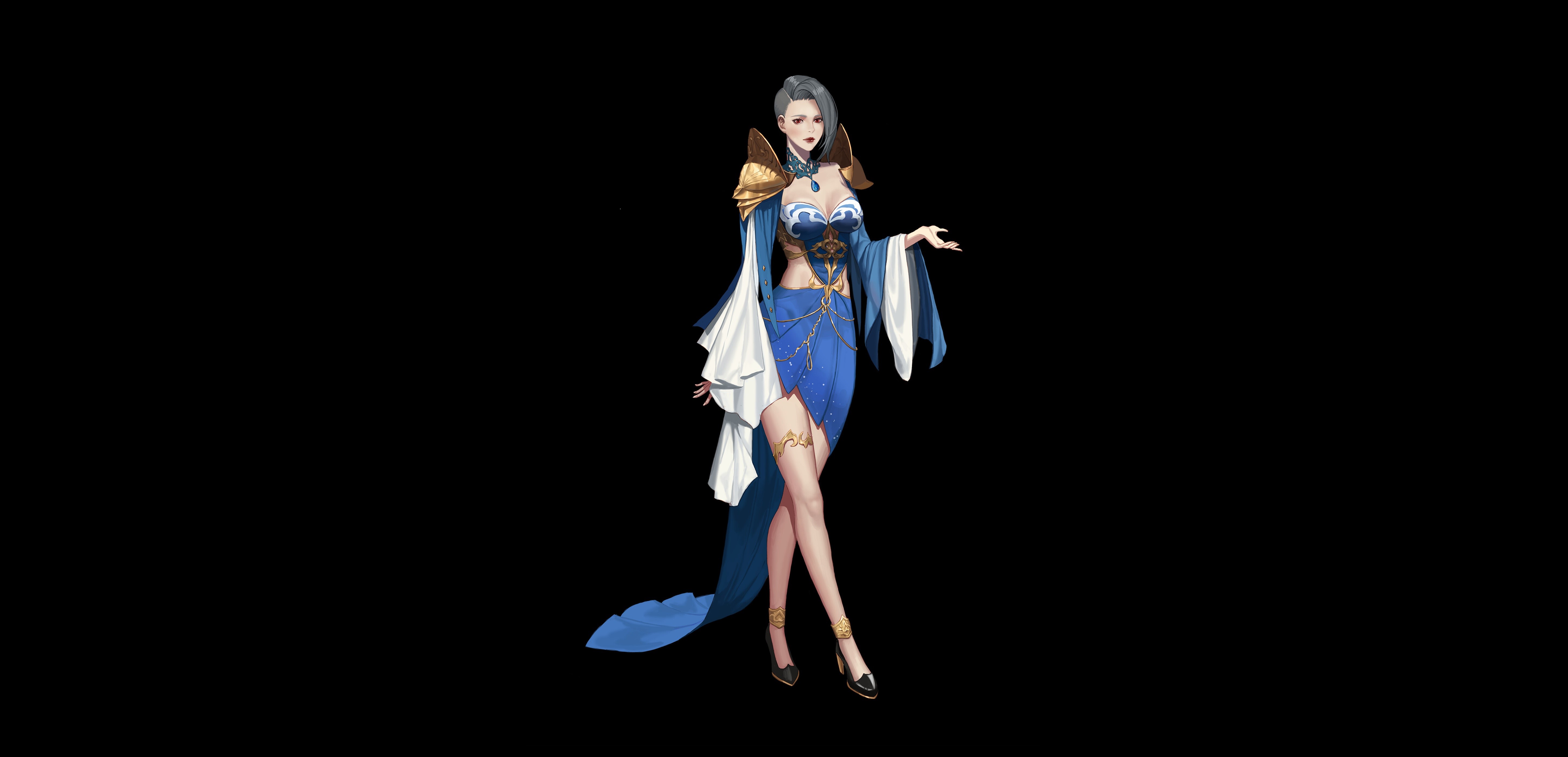 Anime girl in blue dress HD Wallpaper