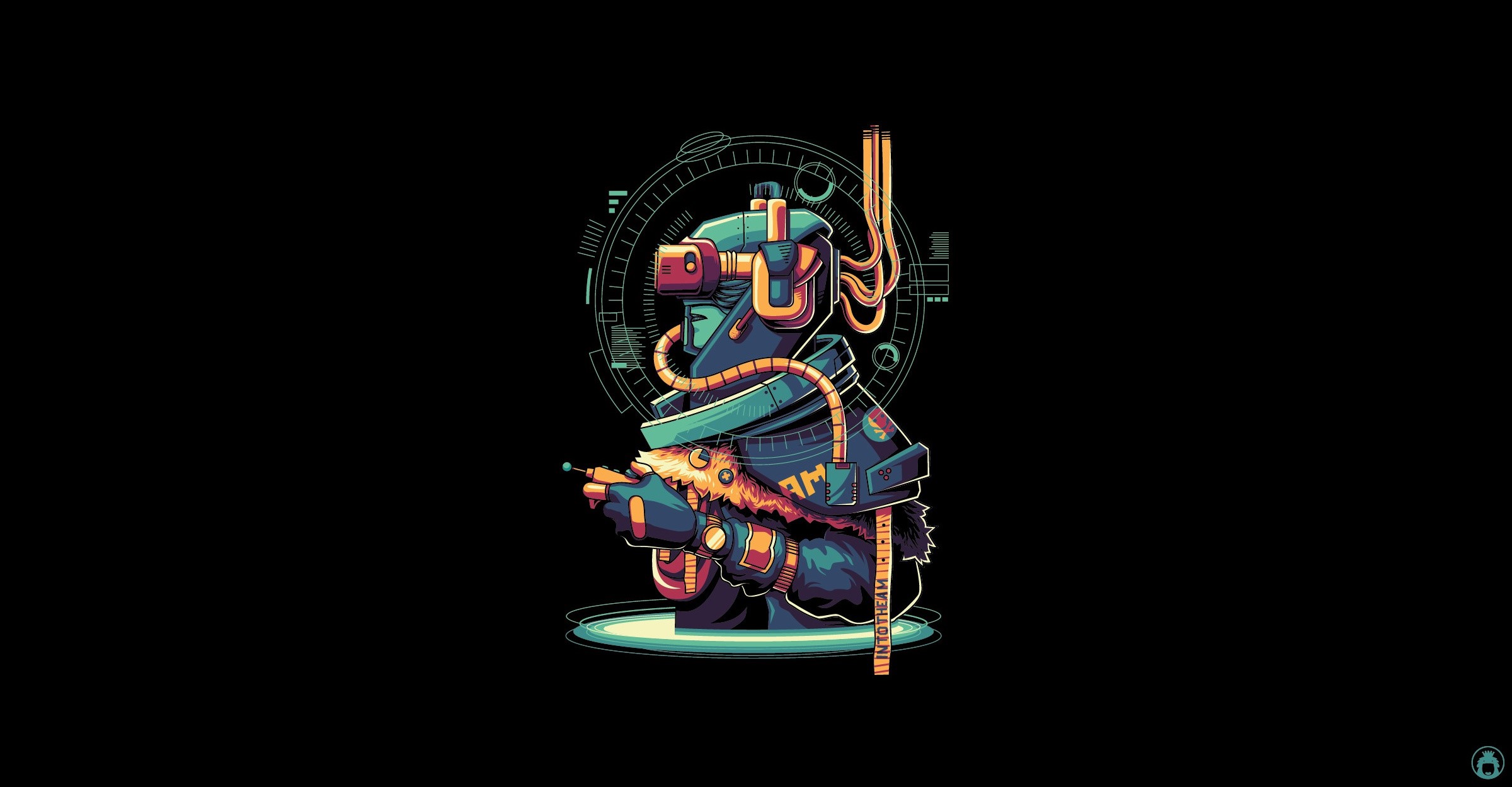Cyberpunk character with VR headset and gun HD Wallpaper