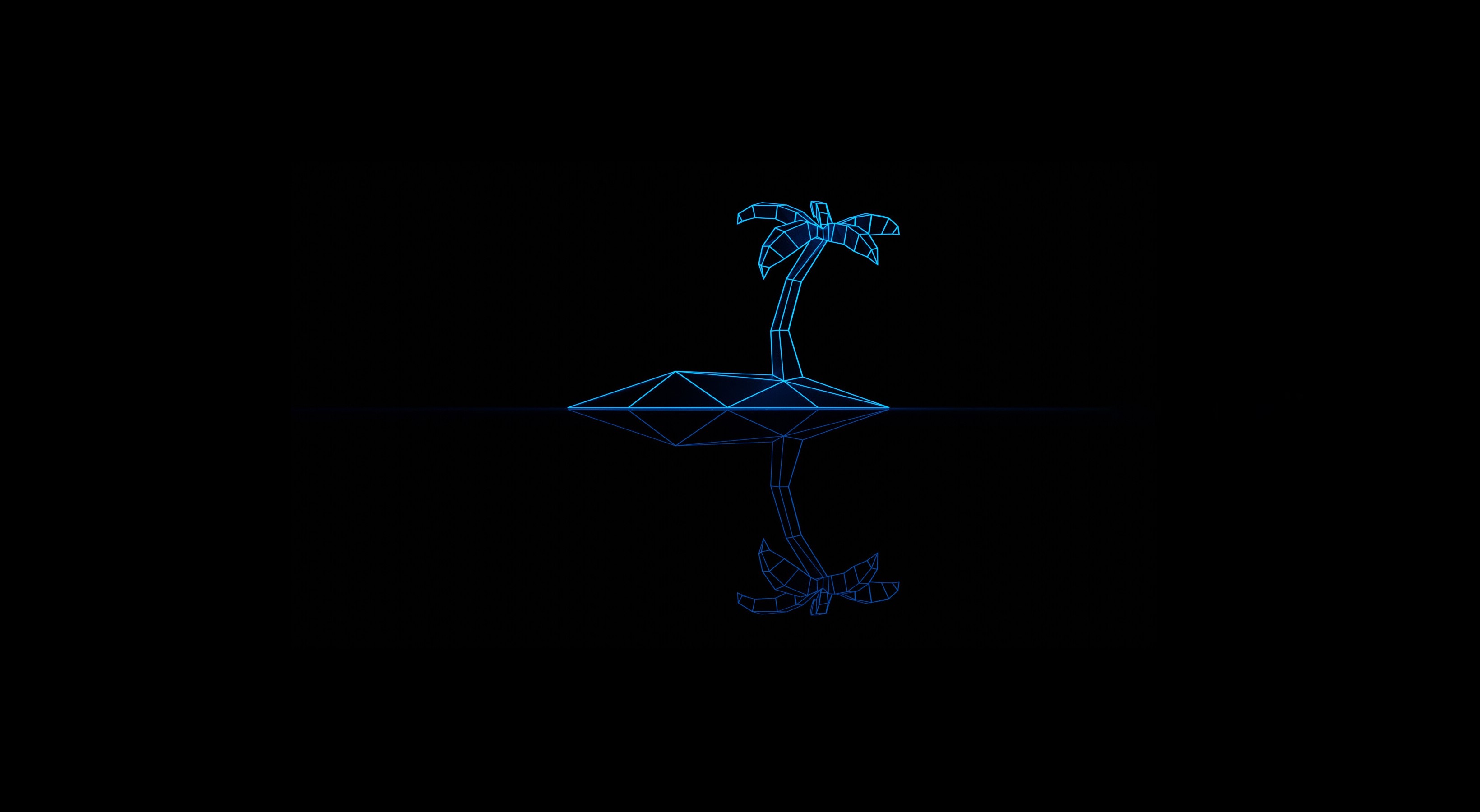 Wireframe Palm Tree Island Reflection HD Wallpaper