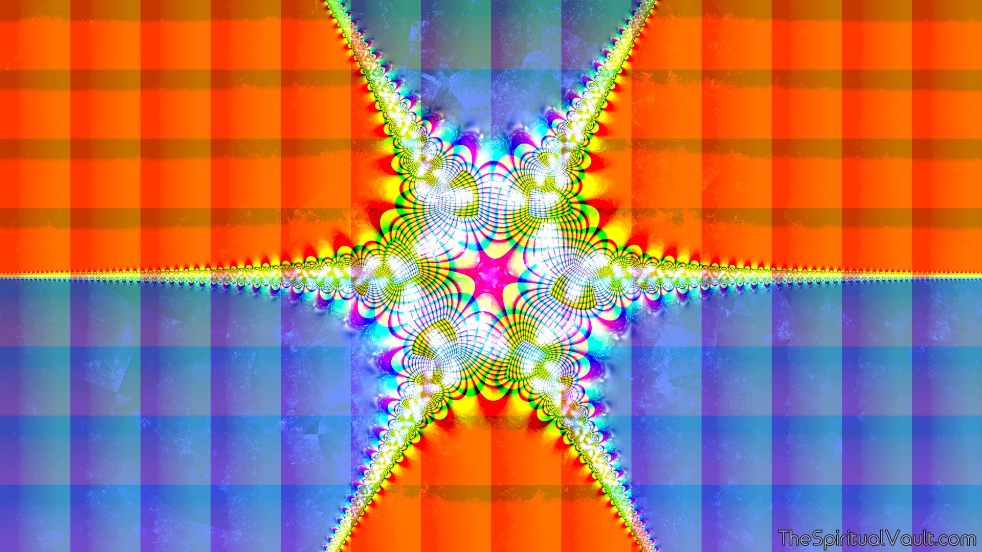 Colorful abstract fractal pattern with plaid background HD Wallpaper