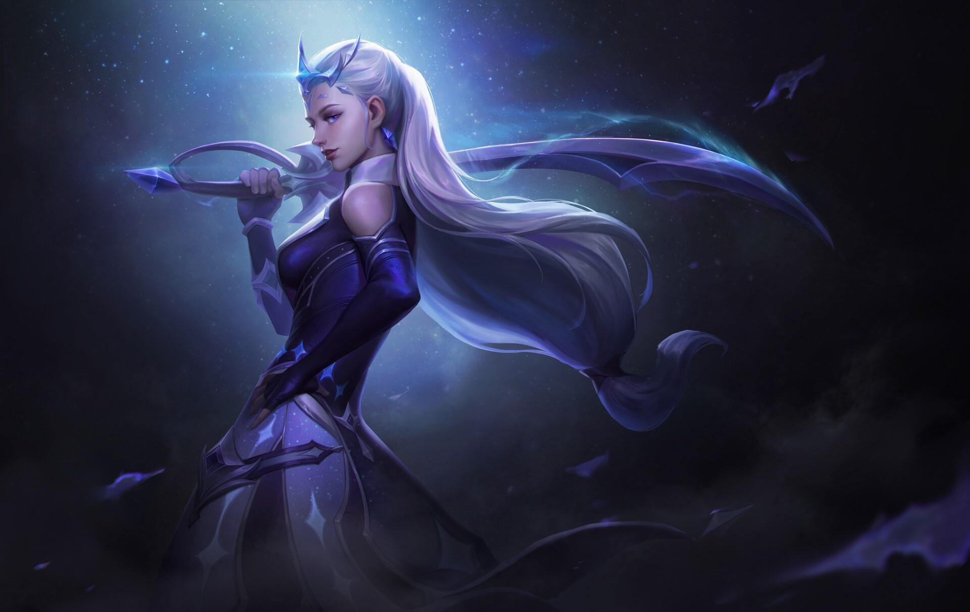 Fantasy girl with long white hair holding a sword HD Wallpaper