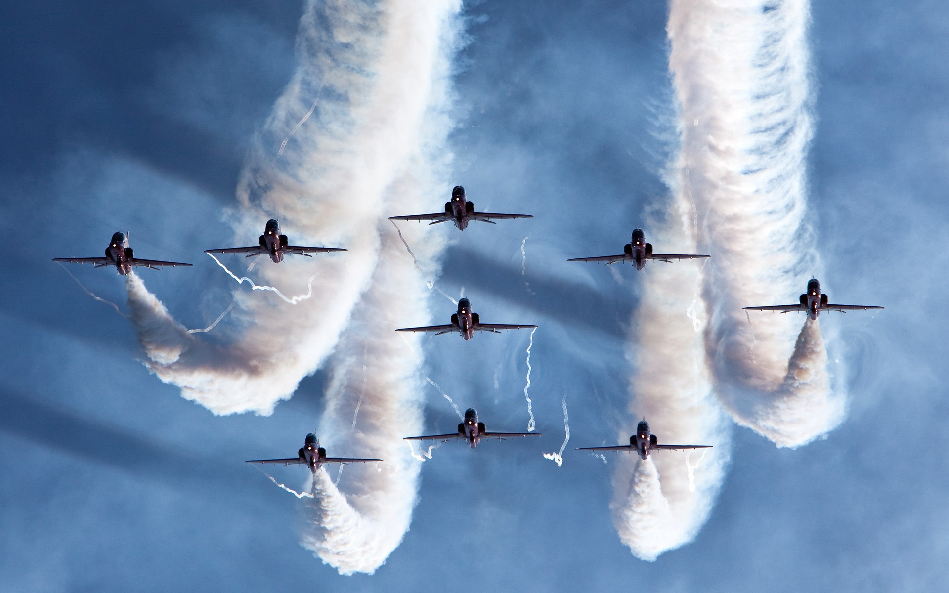Patrouille de France jets performing aerobatics with smoke trails HD Wallpaper