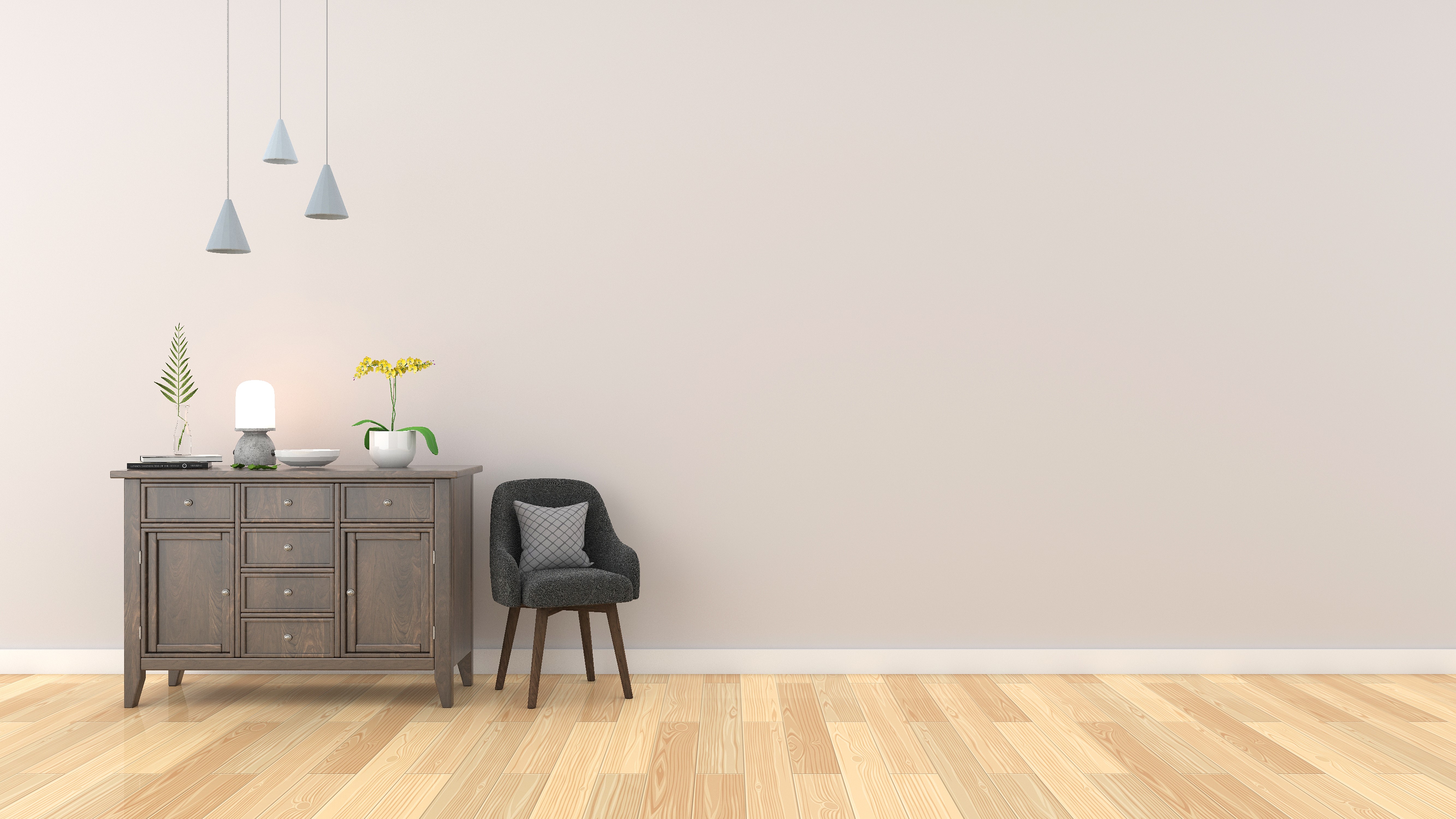 Interior scene with wooden floor and furniture HD Wallpaper