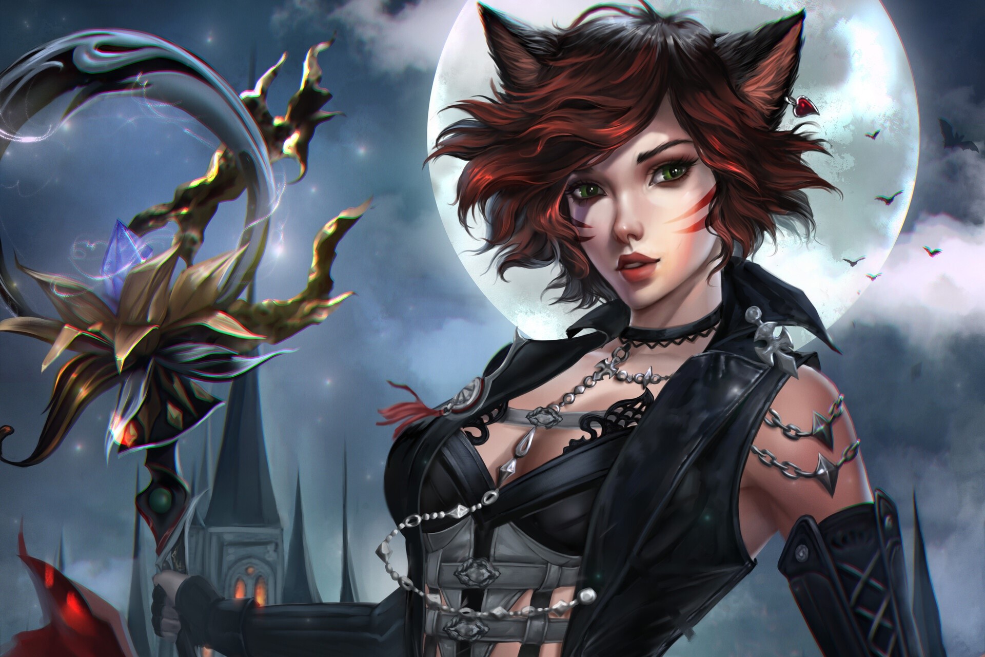 Catwoman Selina Kyle with a magical staff HD Wallpaper