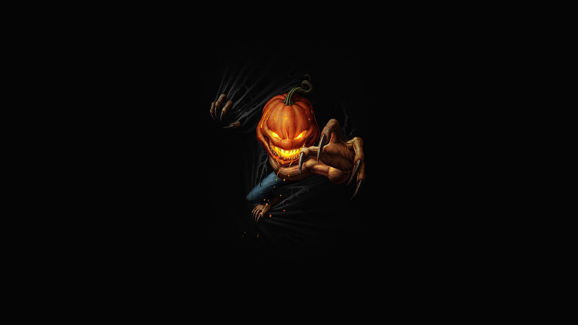 Scary pumpkin creature with sharp claws HD Wallpaper