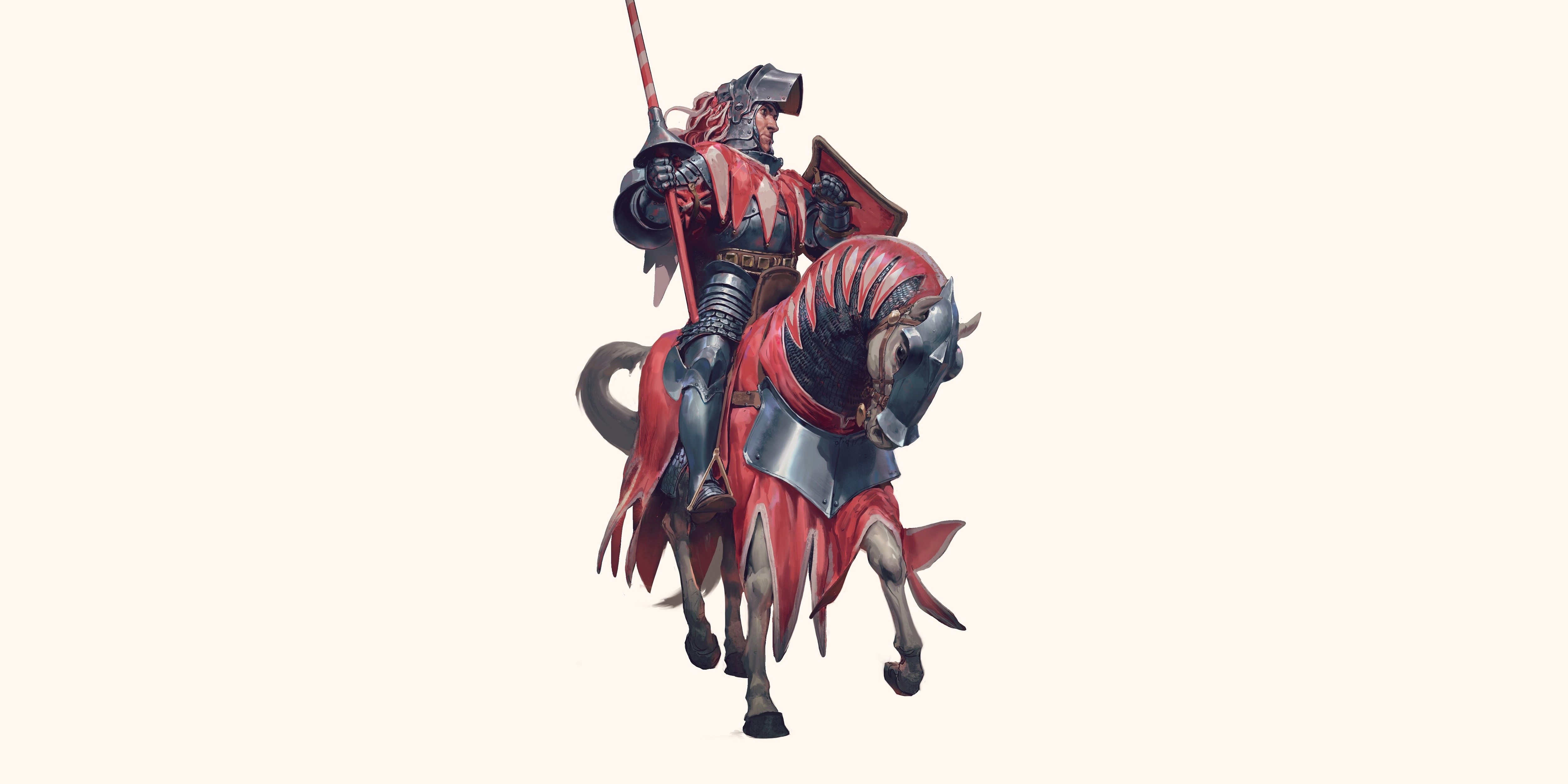 Knight in armor on horseback with lance HD Wallpaper