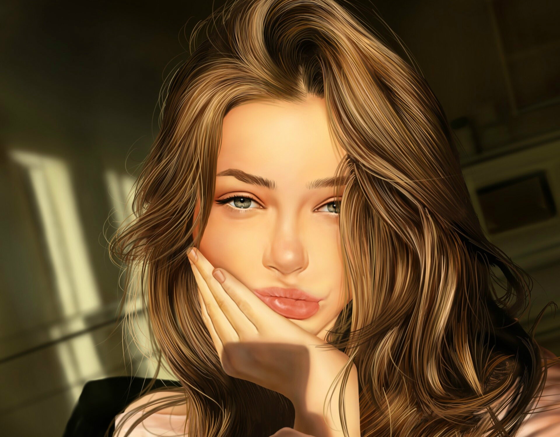 Artwork of a woman looking at the viewer HD Wallpaper