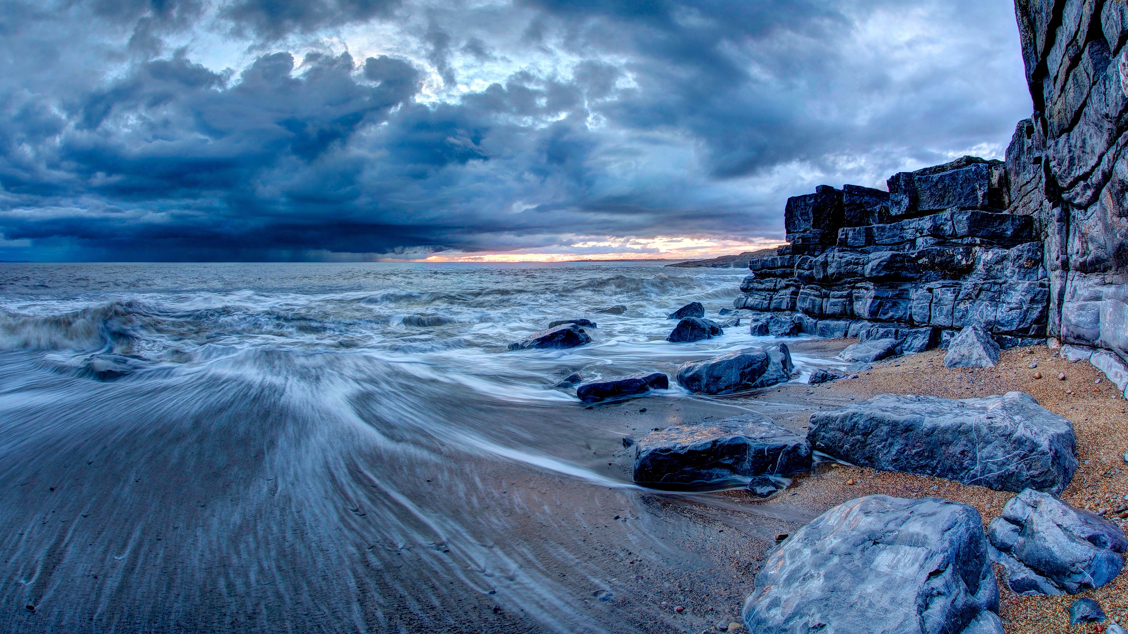 4K Sea Rocks and Stormy Clouds Landscape HD Wallpaper