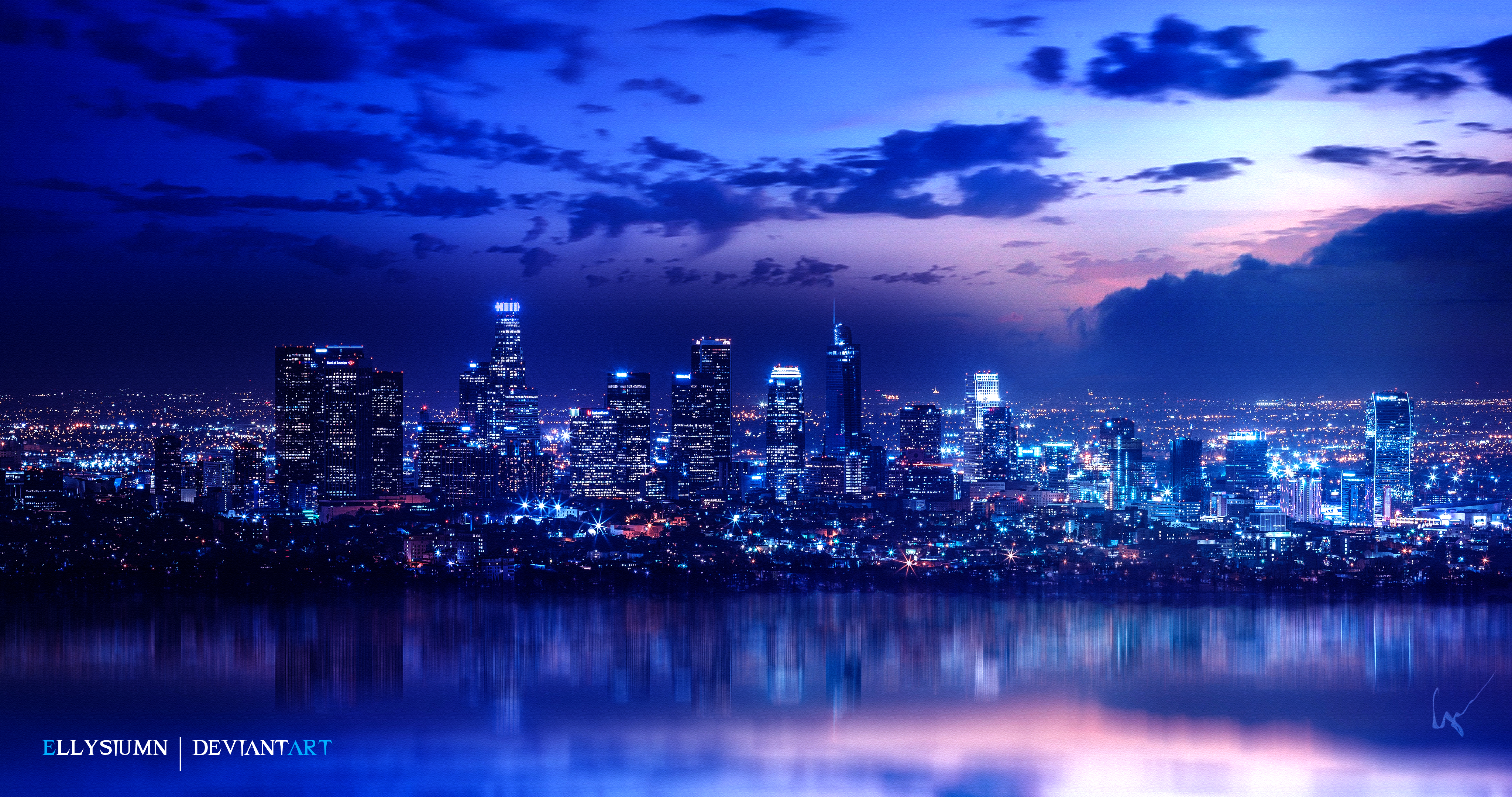 4K Los Angeles Cityscape at Night with Reflection HD Wallpaper