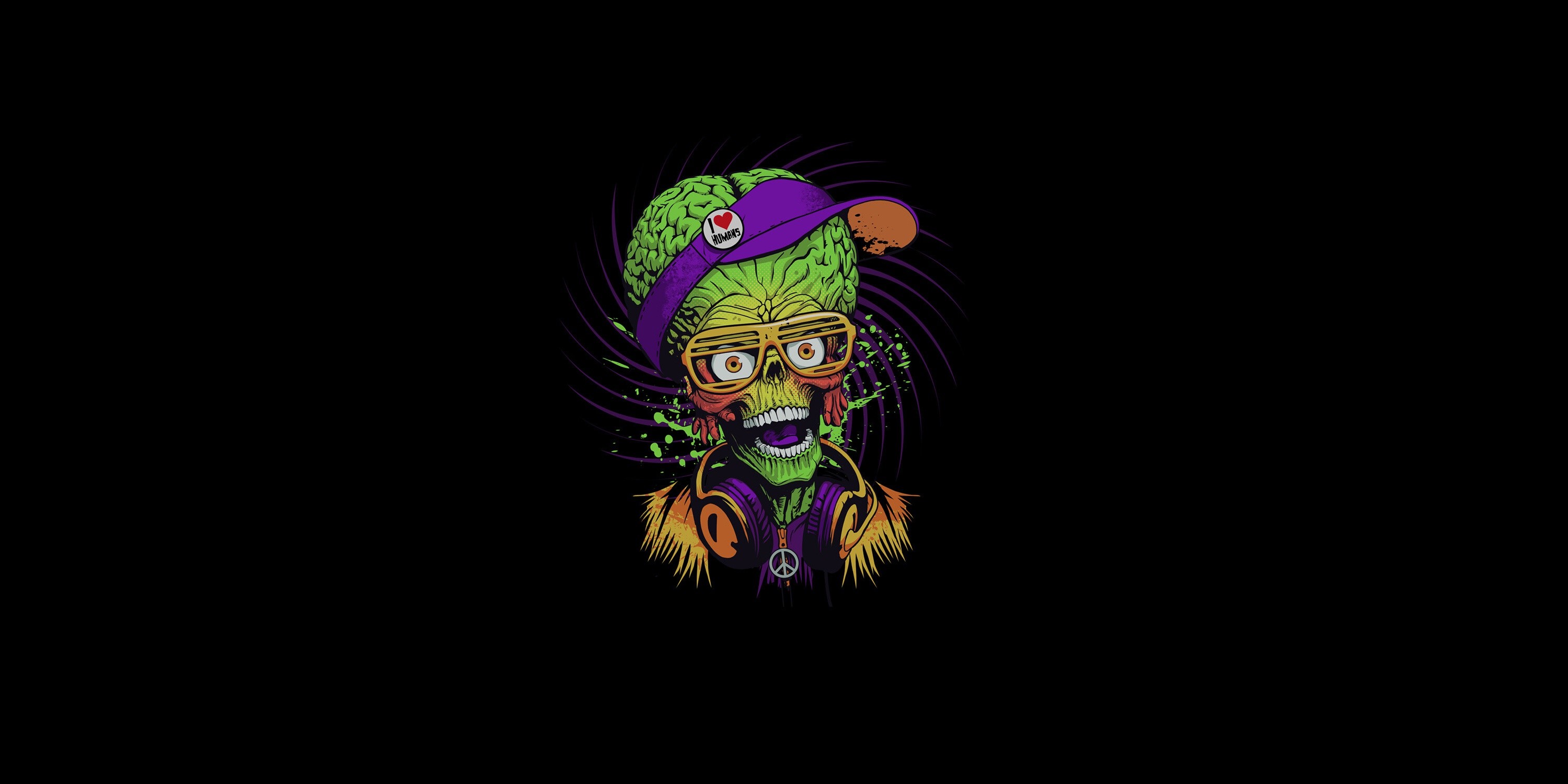 Mars Attacks alien with headphones and peace sign HD Wallpaper
