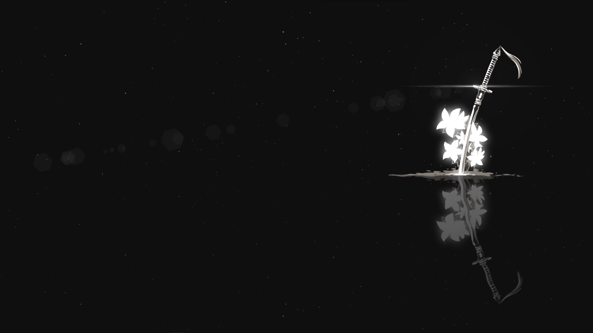 Nier: Automata sword with flowers and reflection HD Wallpaper