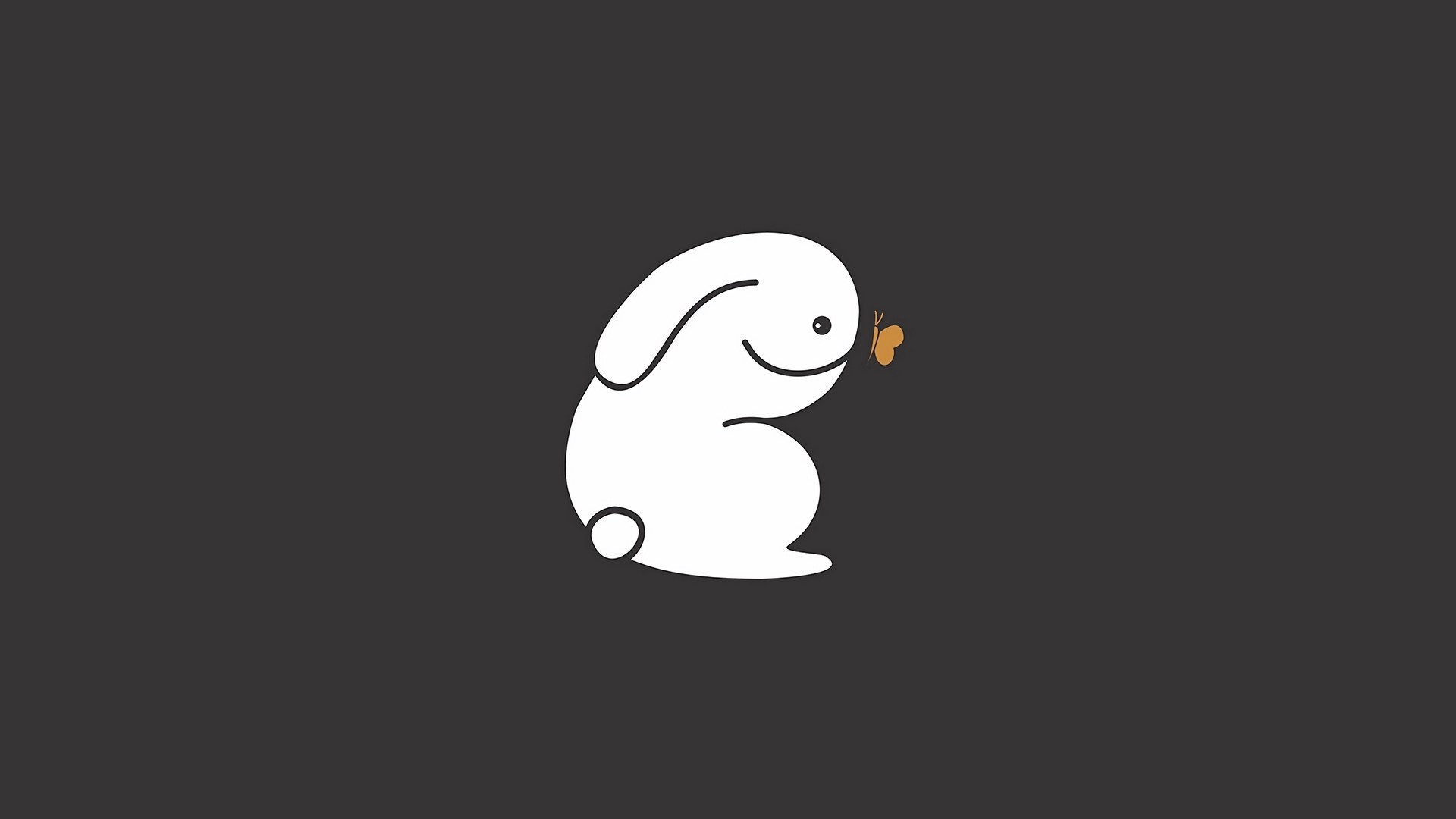 Minimalist illustration of a white rabbit and a butterfly HD Wallpaper