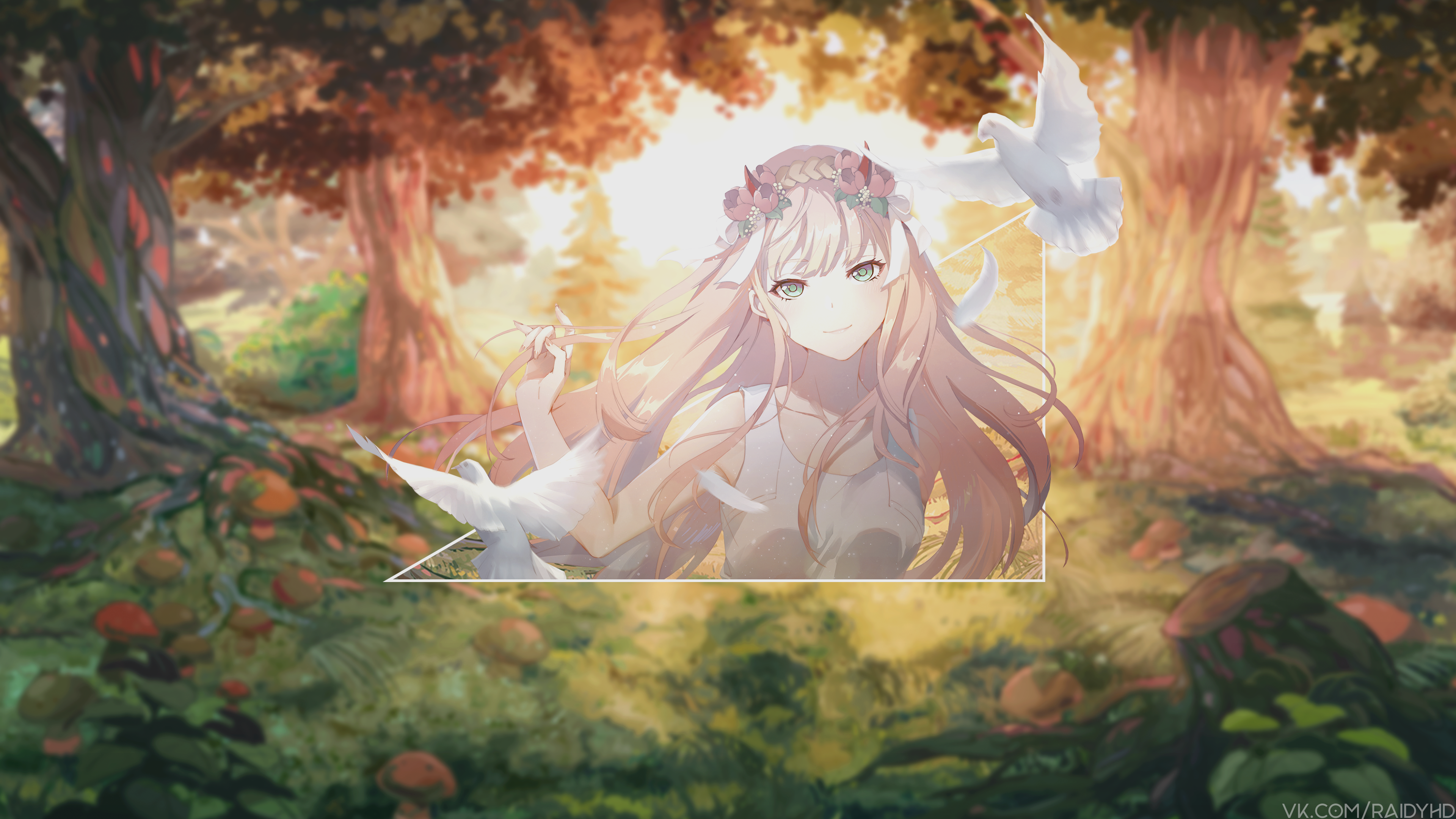 4K Zero Two from Darling in the FranXX with doves HD Wallpaper