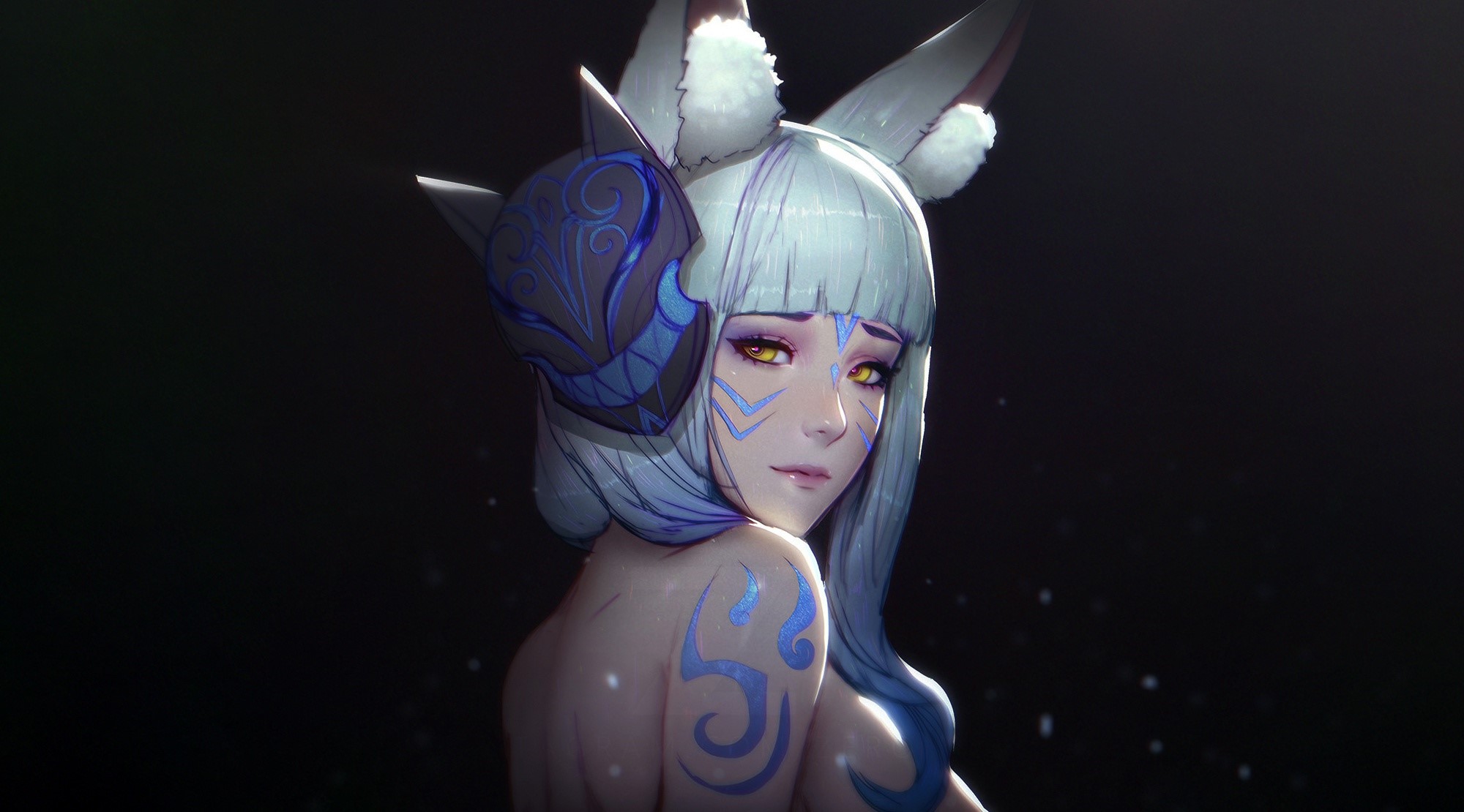 Anime fantasy girl with fox ears and mask HD Wallpaper