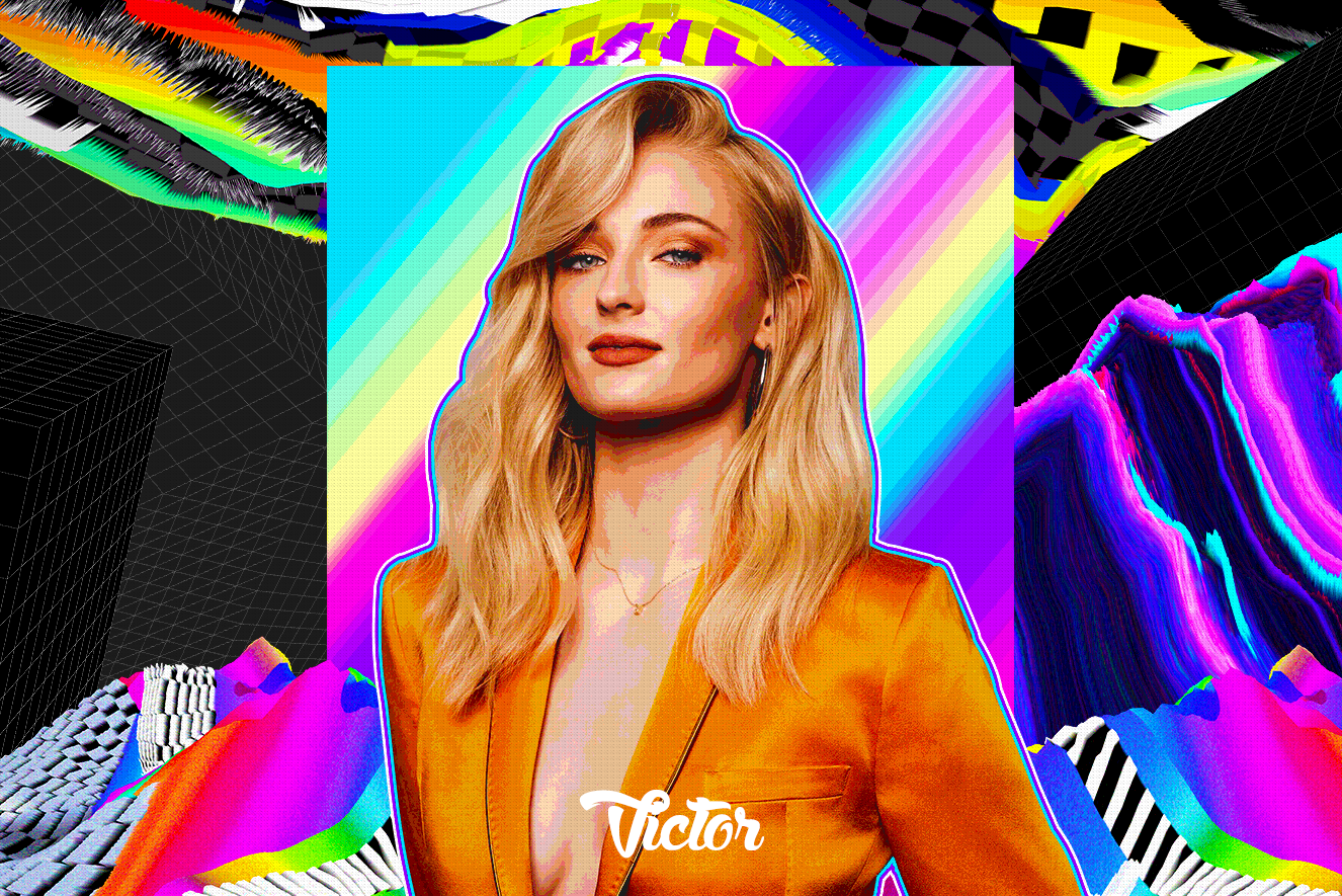 Sophie Turner in a colorful, glitch art style HD Wallpaper