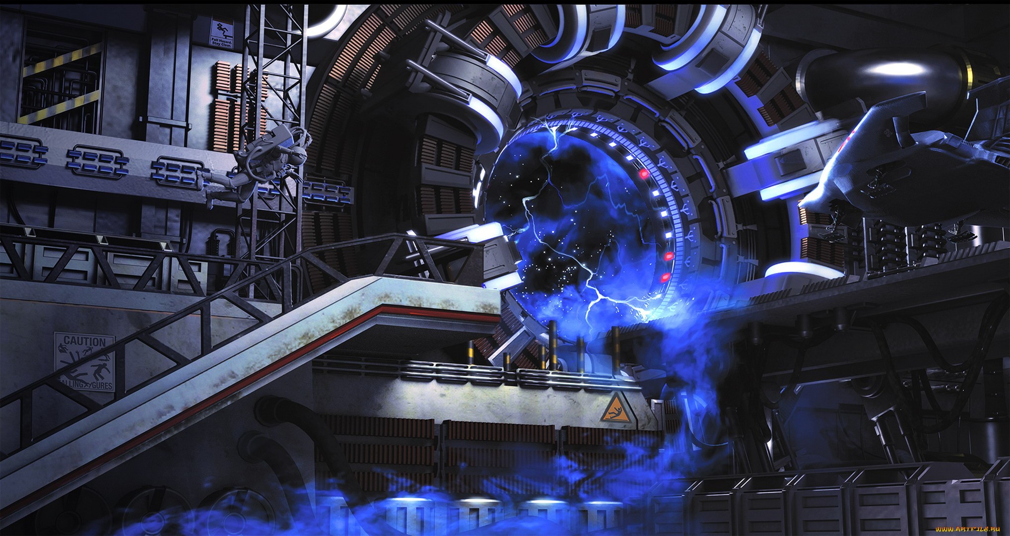 Sci-fi portal with blue energy and machinery HD Wallpaper