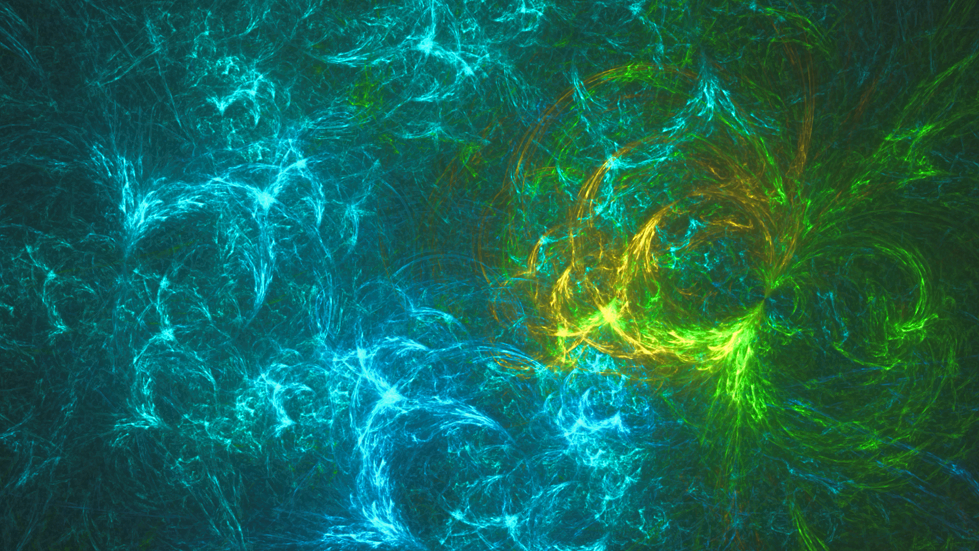 Abstract fractal art with blue and green swirls HD Wallpaper