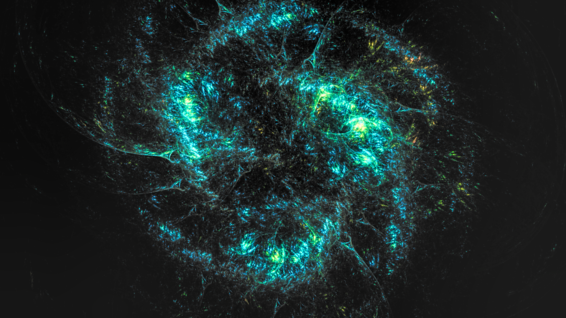 Abstract fractal with turquoise and yellow highlights HD Wallpaper